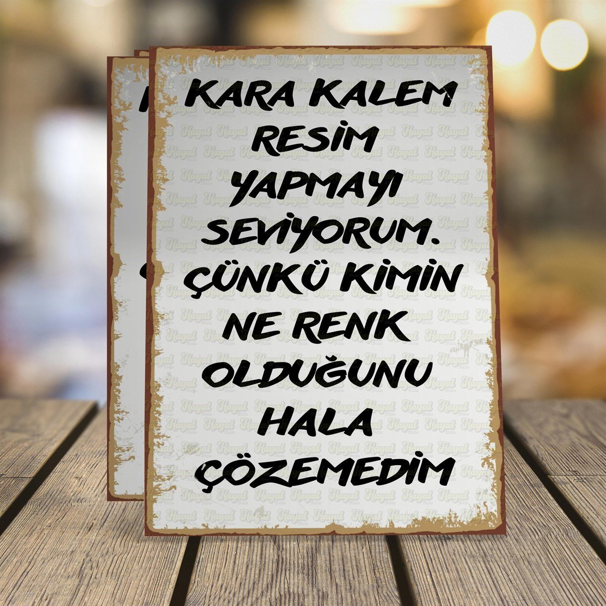 Kara Kalem Yapmayı Seviyorum Ahşap Retro