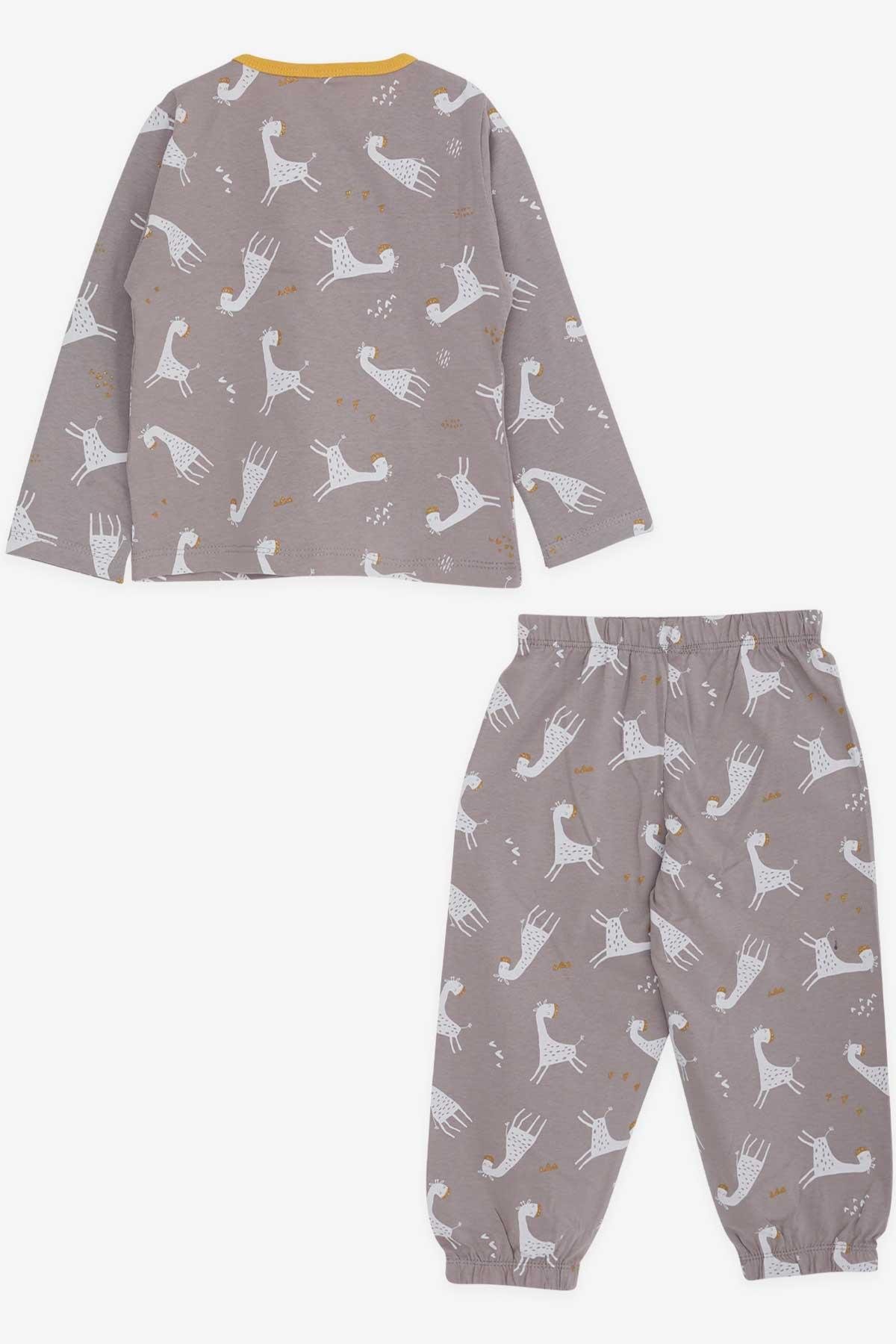 Kız Bebek Pijama Takımı Simli Zürafa Desenli Vizon (9 Ay-3 Yaş)