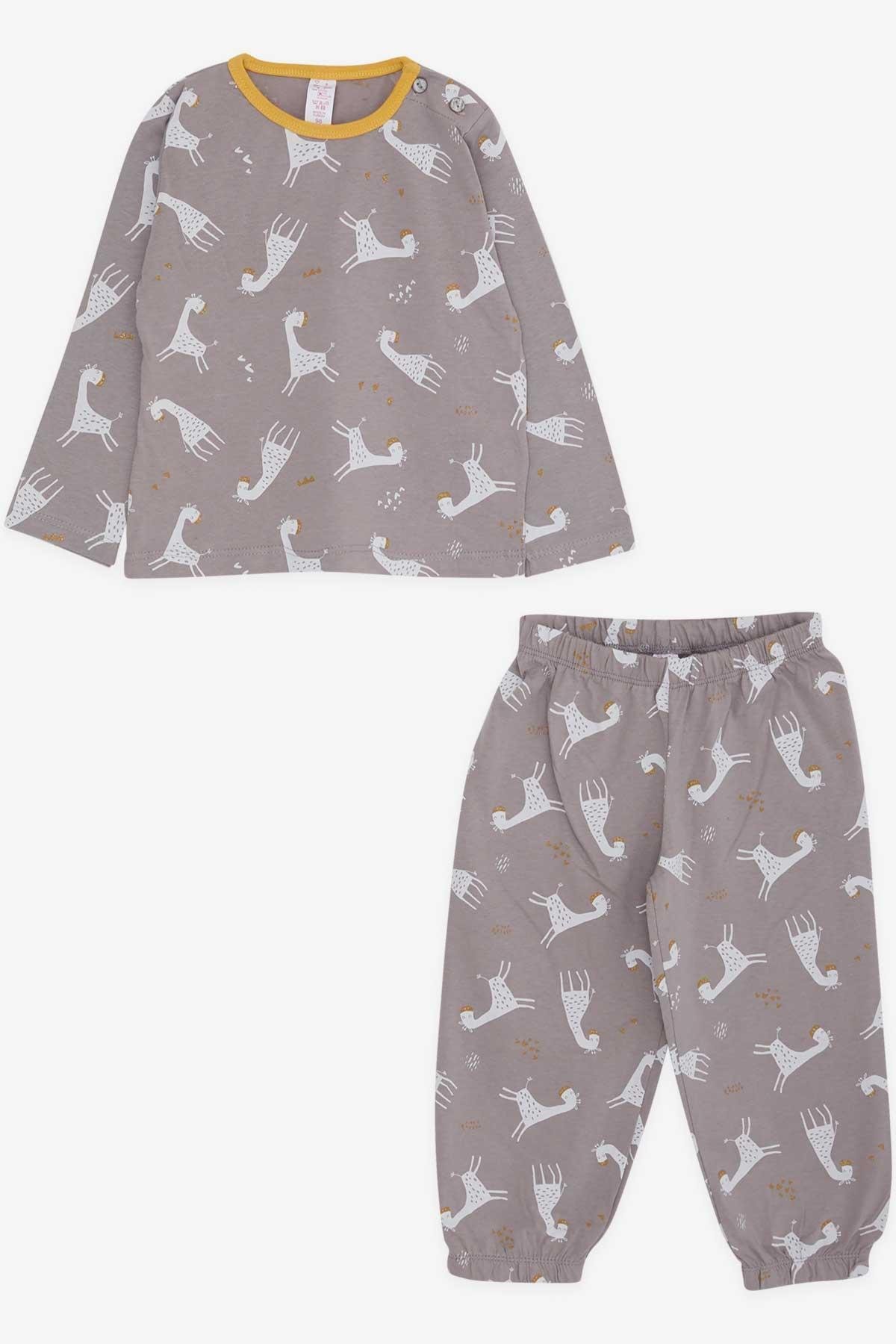 Kız Bebek Pijama Takımı Simli Zürafa Desenli Vizon (9 Ay-3 Yaş)