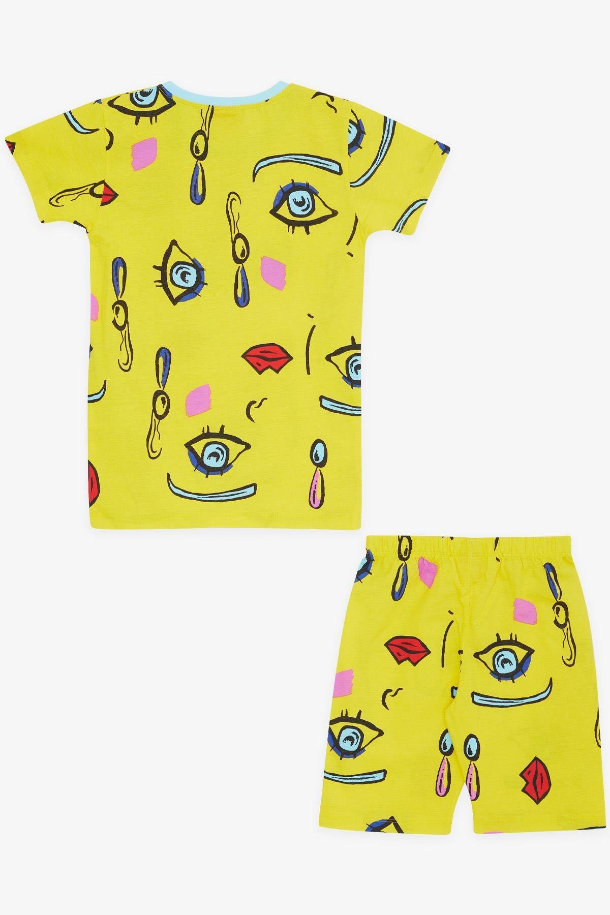 Kız Çocuk Şortlu Pijama Takımı Desenli Sarı (4-8 Yaş)
