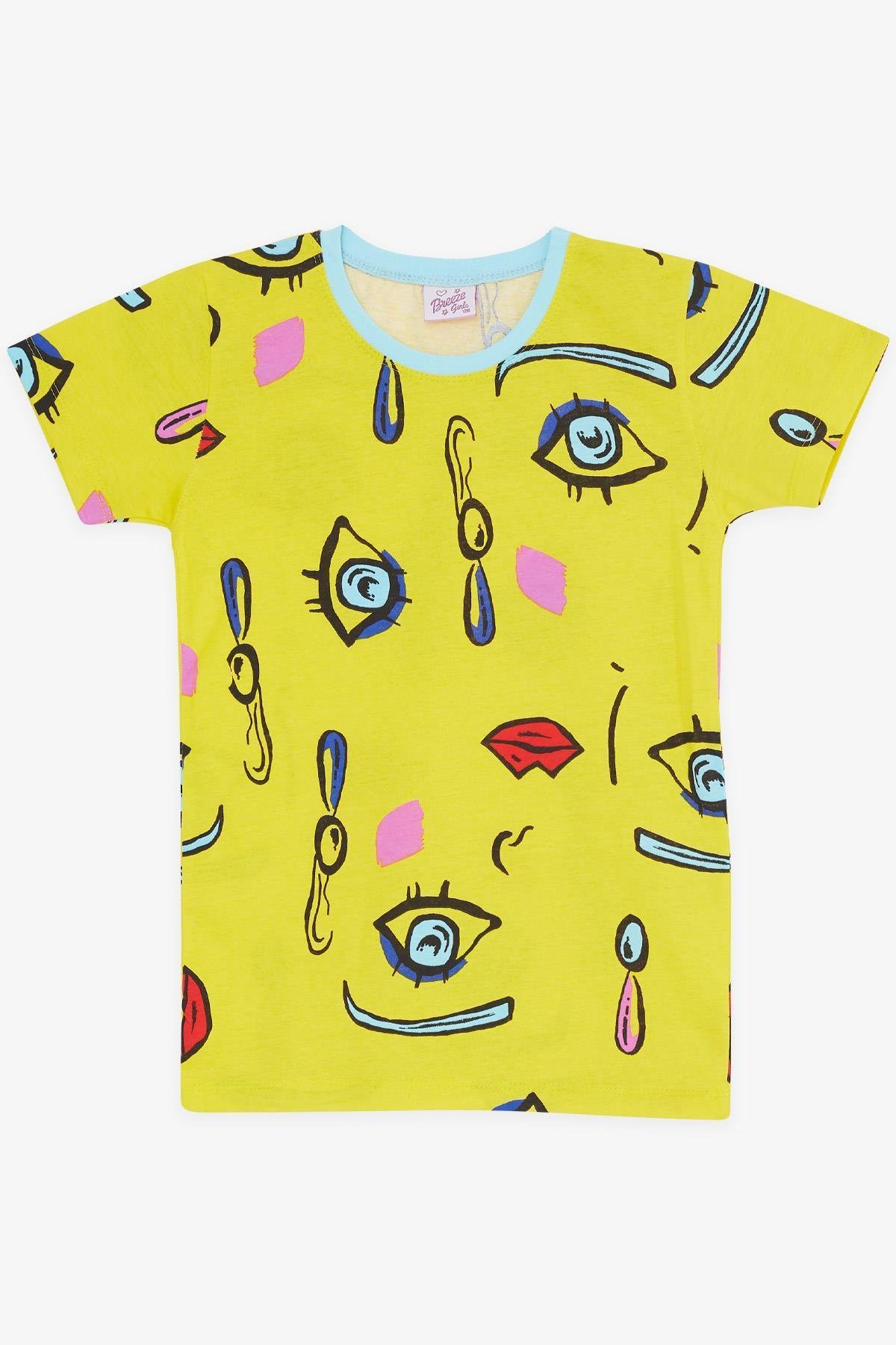 Kız Çocuk Şortlu Pijama Takımı Desenli Sarı (4-8 Yaş)