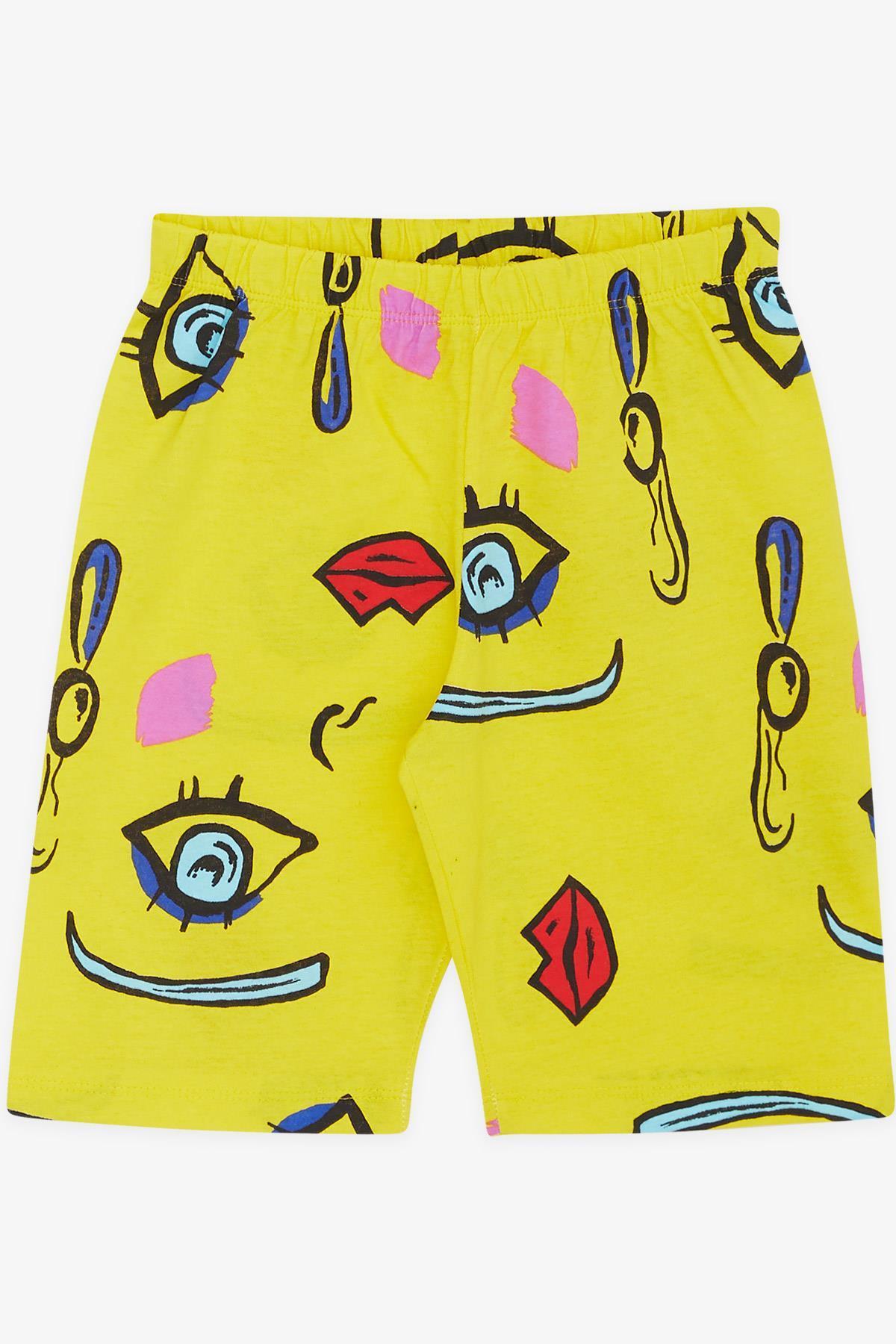 Kız Çocuk Şortlu Pijama Takımı Desenli Sarı (4-8 Yaş)