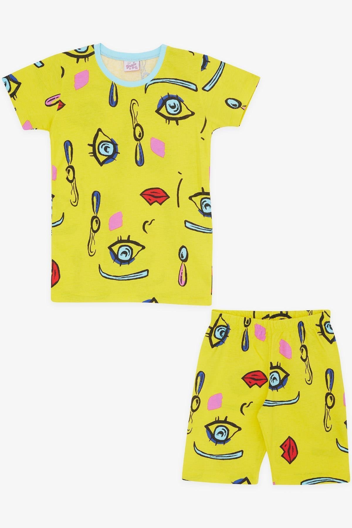 Kız Çocuk Şortlu Pijama Takımı Desenli Sarı (4-8 Yaş)