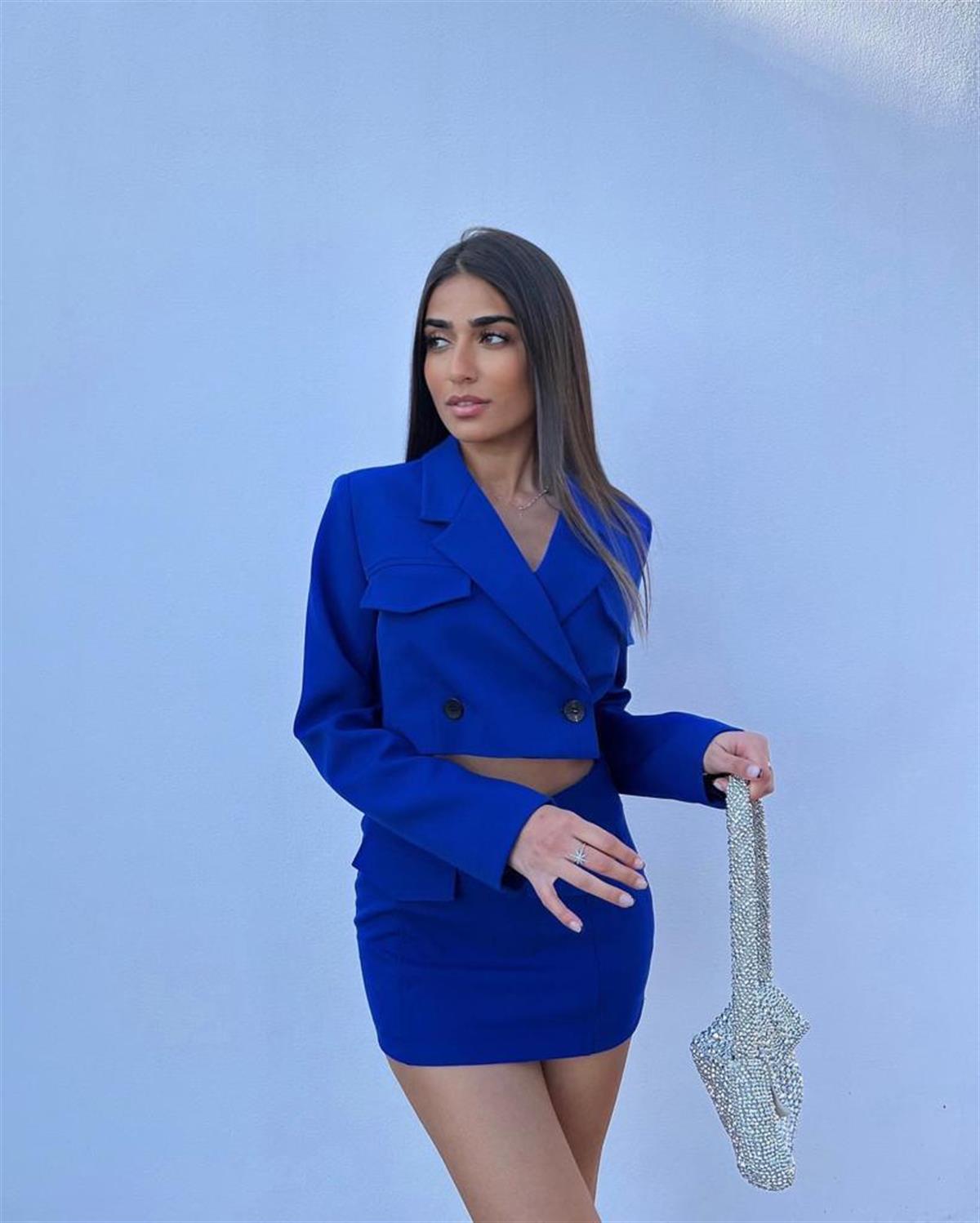 Zr model ceket etek ikili takım  - MAVİ