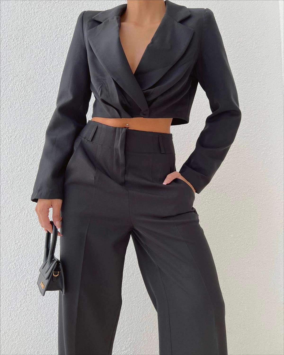 Zr model ceket pantolon ikili takım  - SİYAH