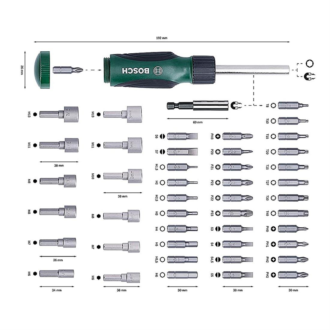 Bosch 46 Parça Cırcır Tornavidalı Vidalama ve Lokma Uçlu Aksesuar Seti - 2607019504