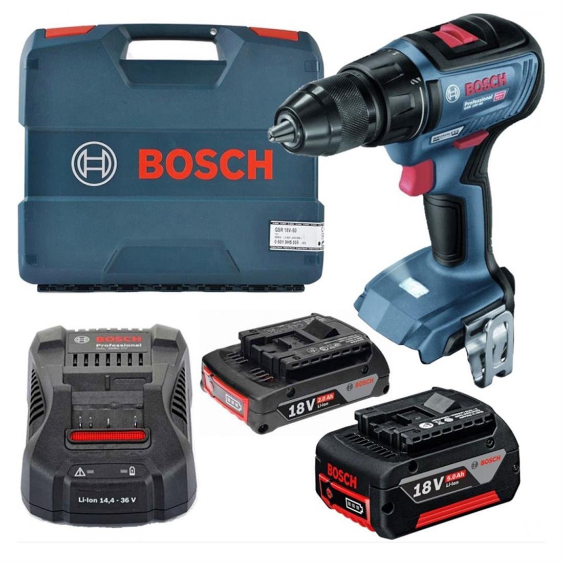 Bosch GSR 18V-50 Akülü Delme Vidalama 1*2ah + 1*5ah 06019H5003