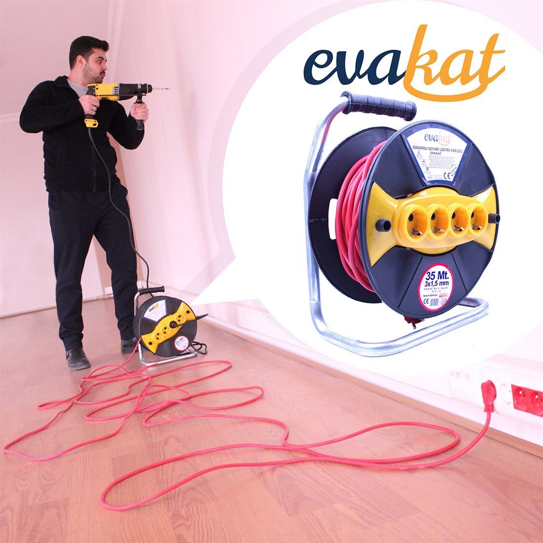 Evakat 3*2,5 Makaralı Kablo Sertifikalı 20mt 