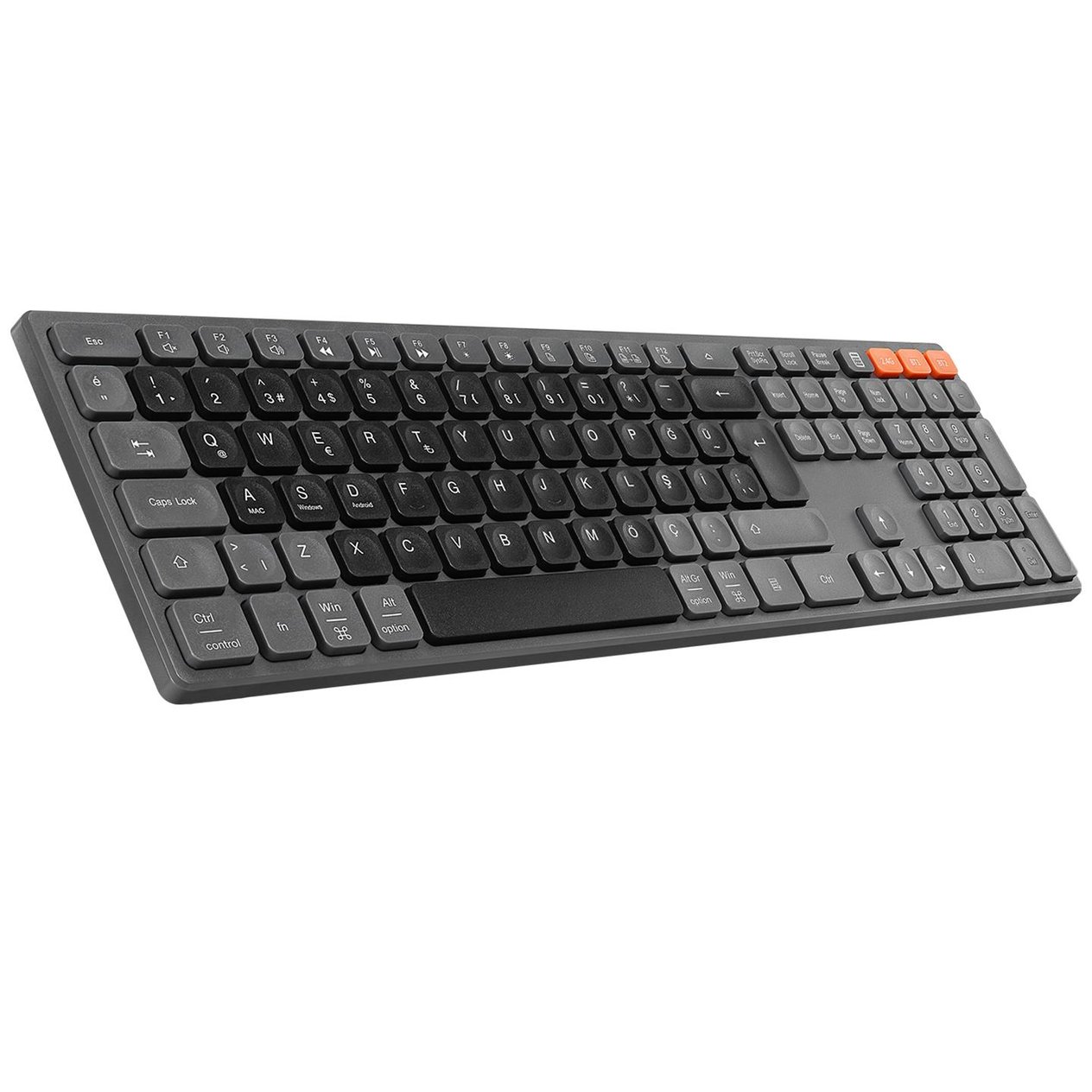 Everest KB-2610 Siyah/Gri 2.4G+BT1+BT2 üçü bir arada 3 in 1 Q Kablosuz klavye - 37646
