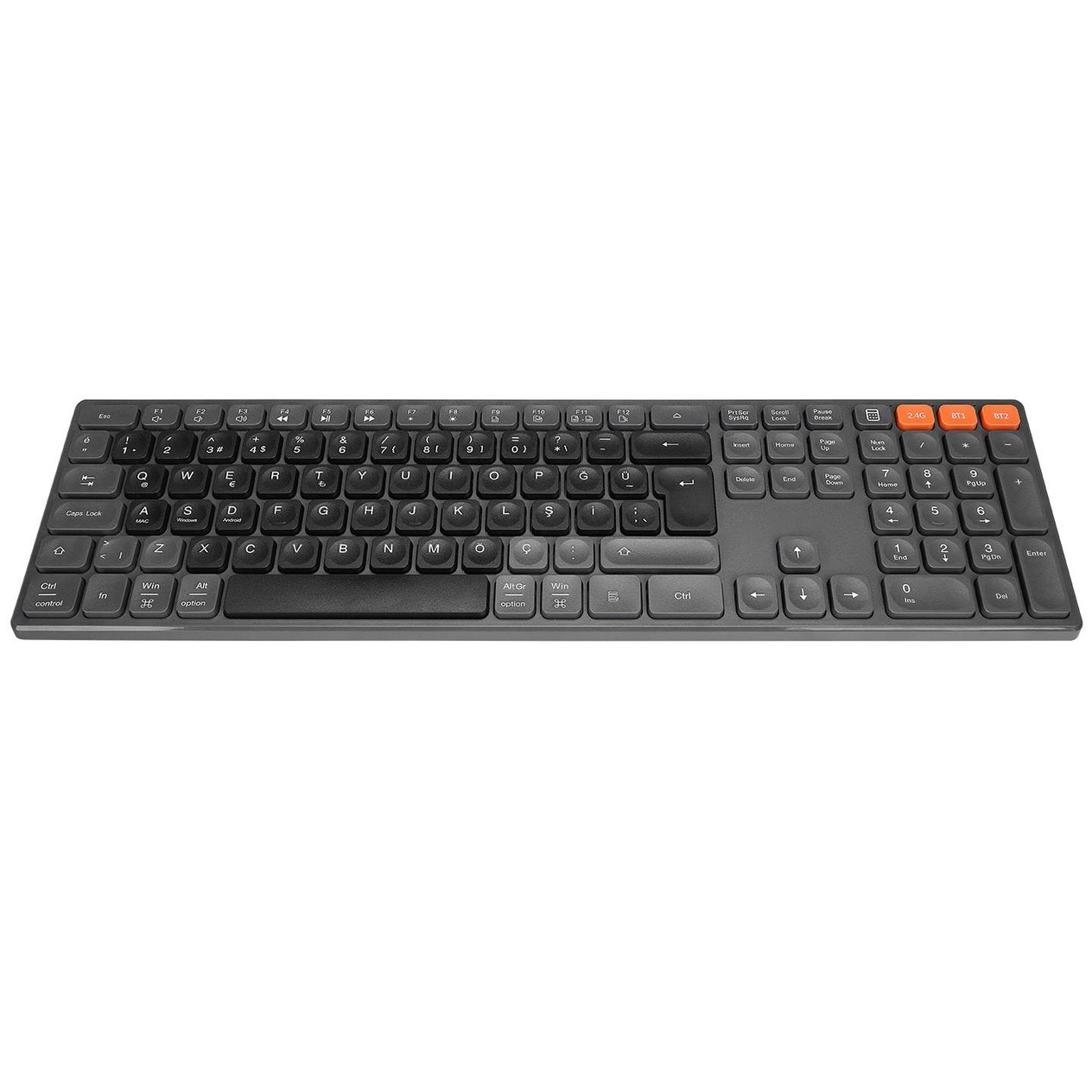 Everest KB-2610 Siyah/Gri 2.4G+BT1+BT2 üçü bir arada 3 in 1 Q Kablosuz klavye - 37646
