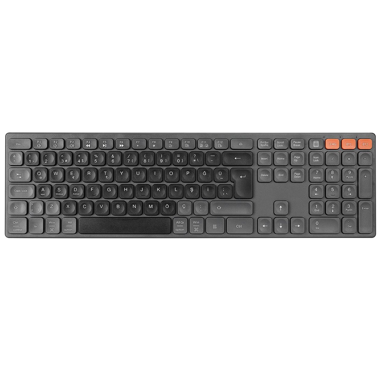 Everest KB-2610 Siyah/Gri 2.4G+BT1+BT2 üçü bir arada 3 in 1 Q Kablosuz klavye - 37646