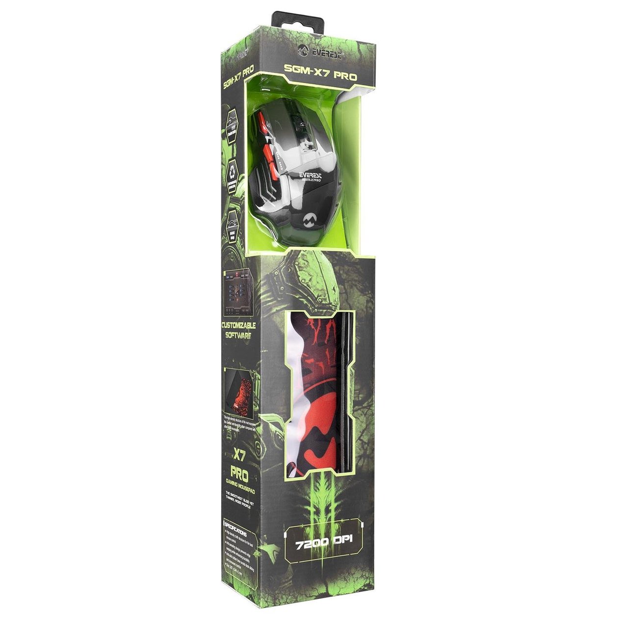 Everest SGM-X7 PRO Silver 2in1 7200dpi Makrolu Oyuncu Mouse +Gaming Mouse Pad - 22781