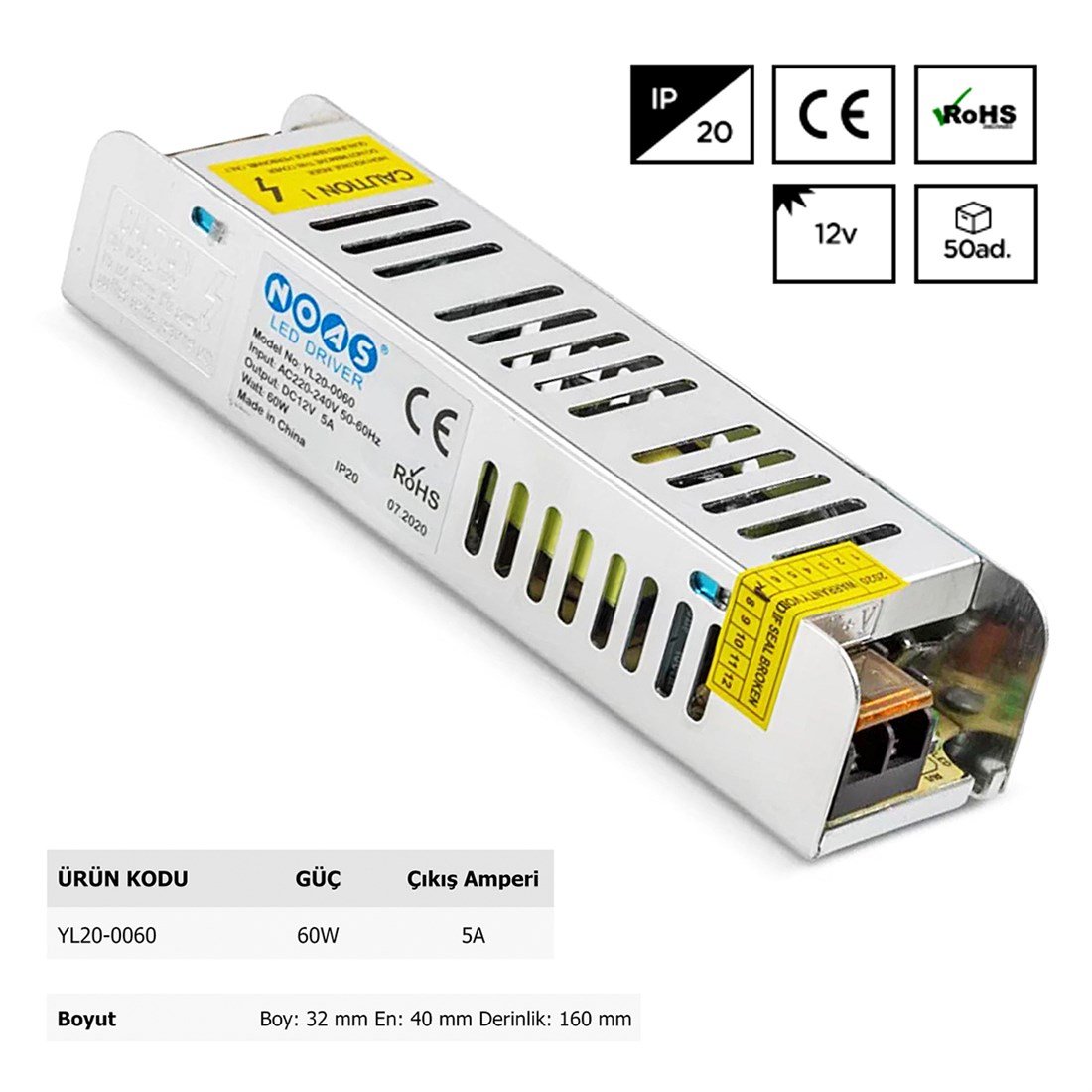 Noas 12V 5A Slım Kasa  Led Trafo YL20-0060