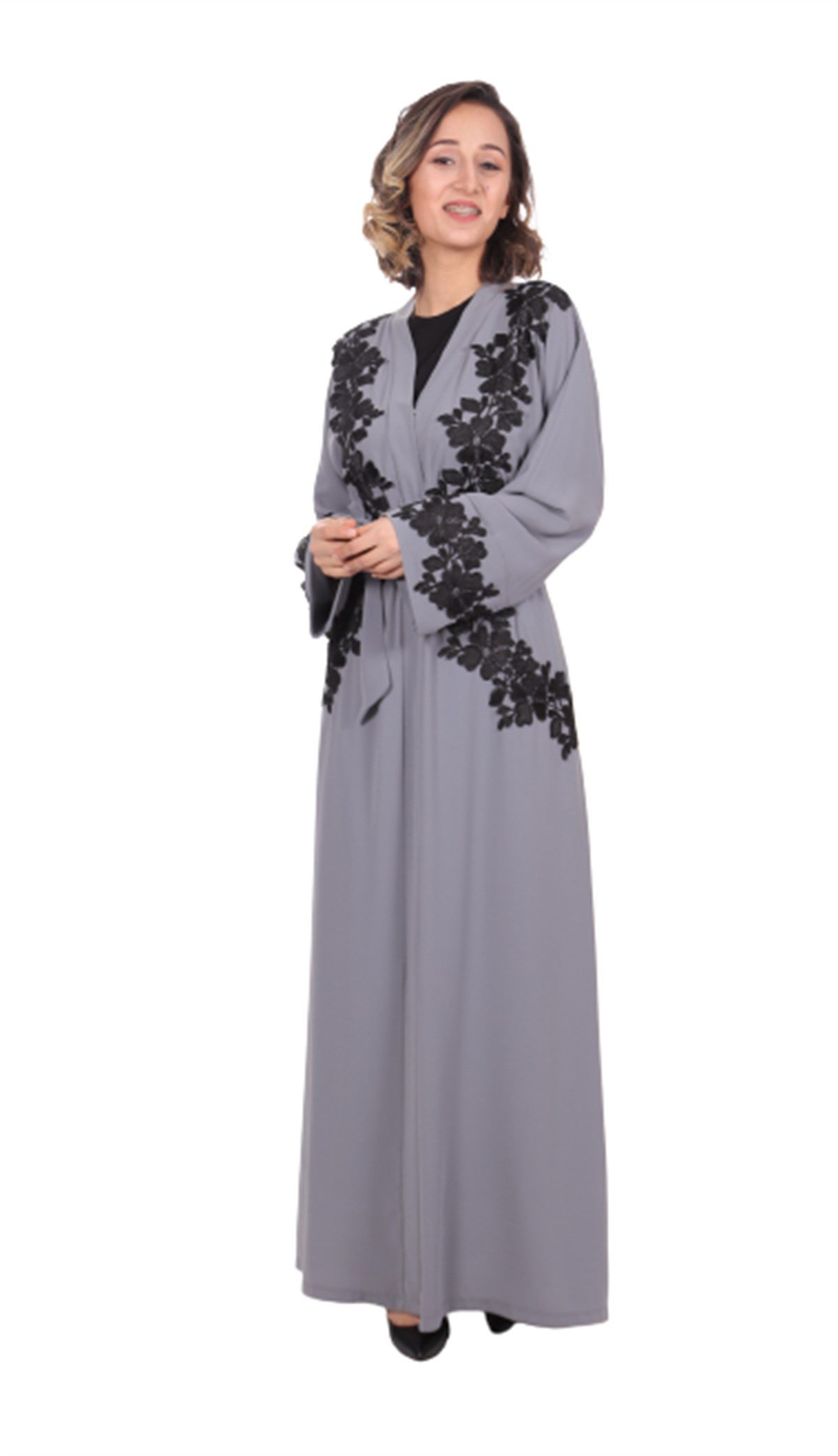 3 Boyutlu Dantel Abaya - Füme