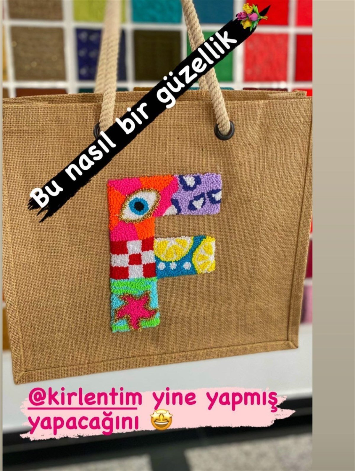 PUNCH İŞLEMELİ TEK HARFLİ PLAJ ÇANTASI