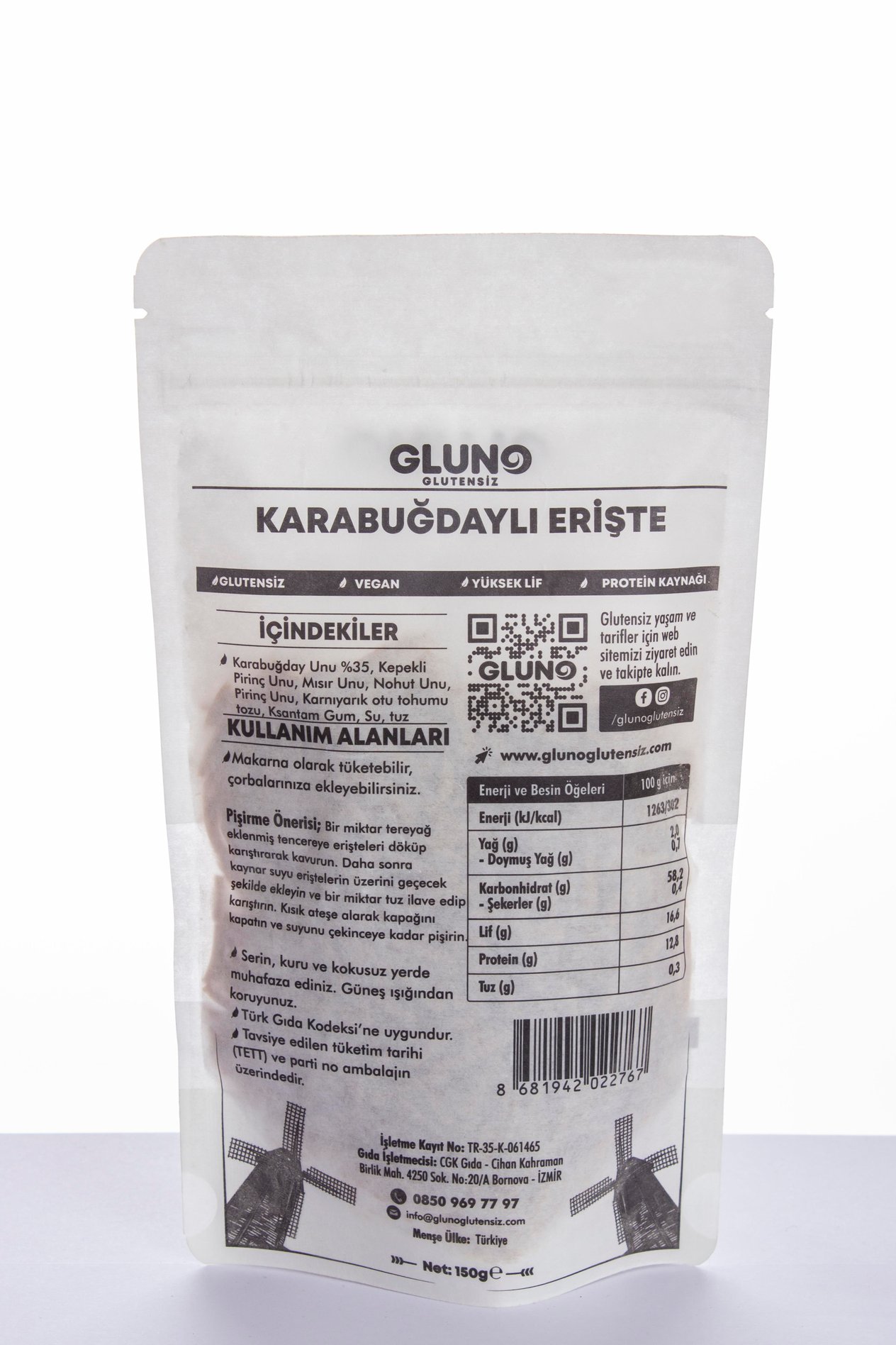 Gluno Glutensiz Karabuğdaylı Erişte 150gGlutensiz Makarna