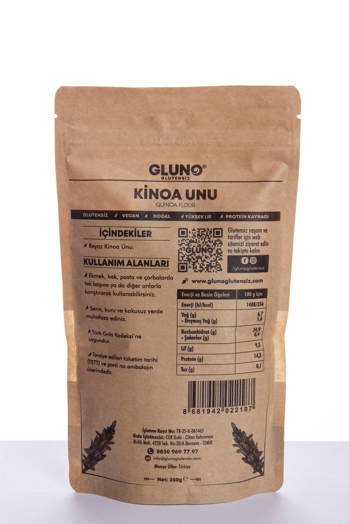 Gluno Glutensiz Kinoa Unu 250 grGlutensiz Ürünler