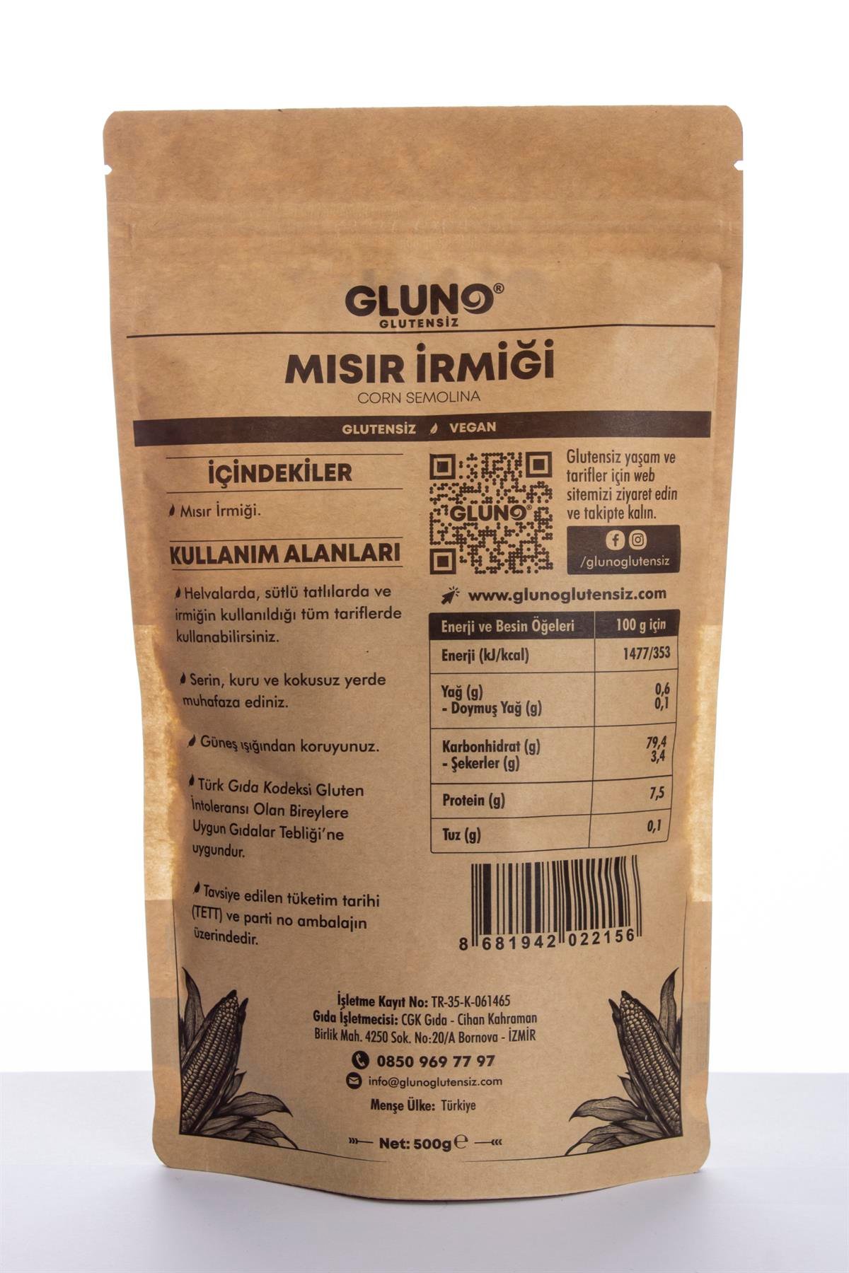 Gluno Glutensiz Mısır İrmiği 500 grGlutensiz Ürünler