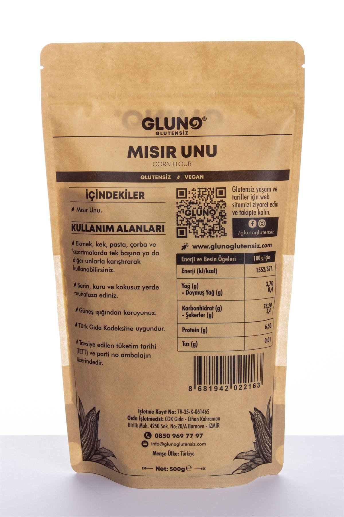 Gluno Glutensiz Mısır Unu 500 grGlutensiz Ürünler