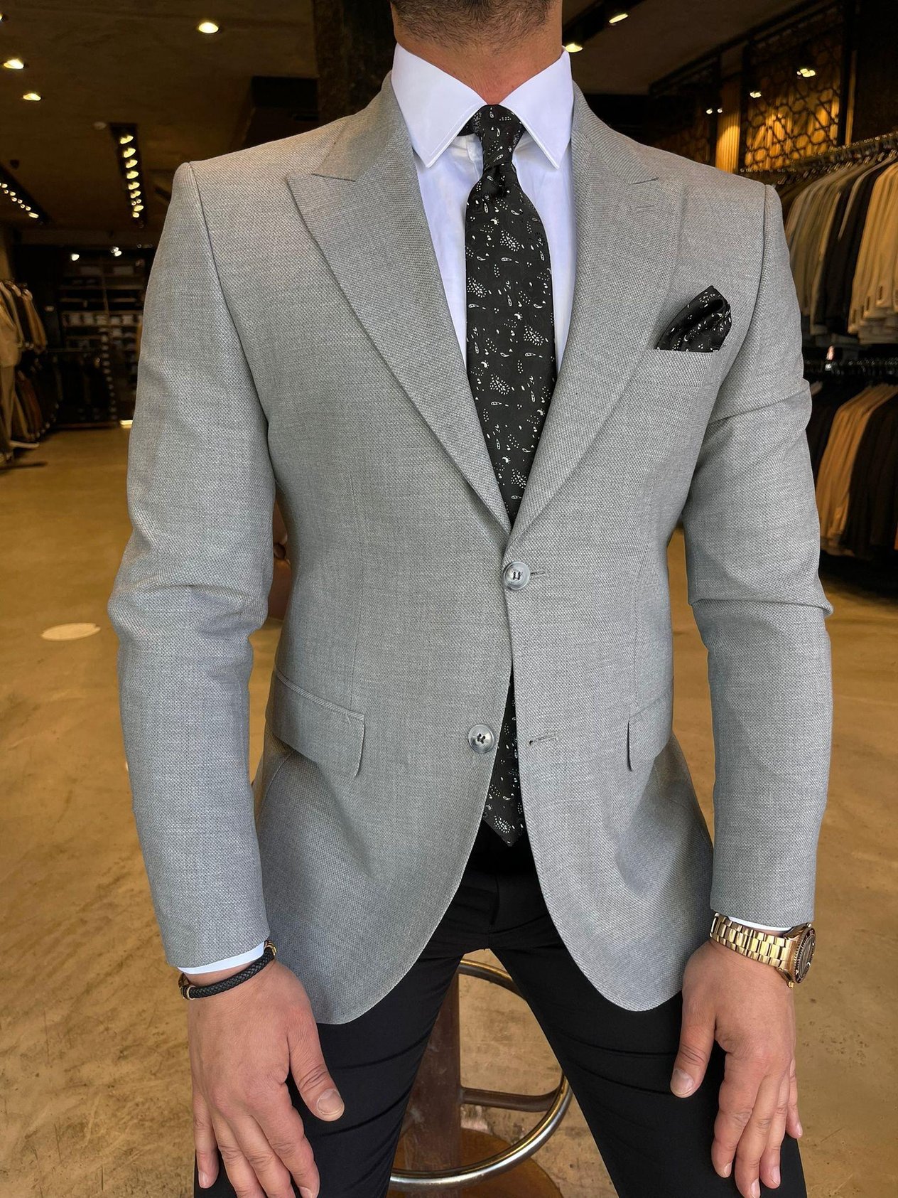 Gri Slim Fit Blazer Tek Ceket HT1021