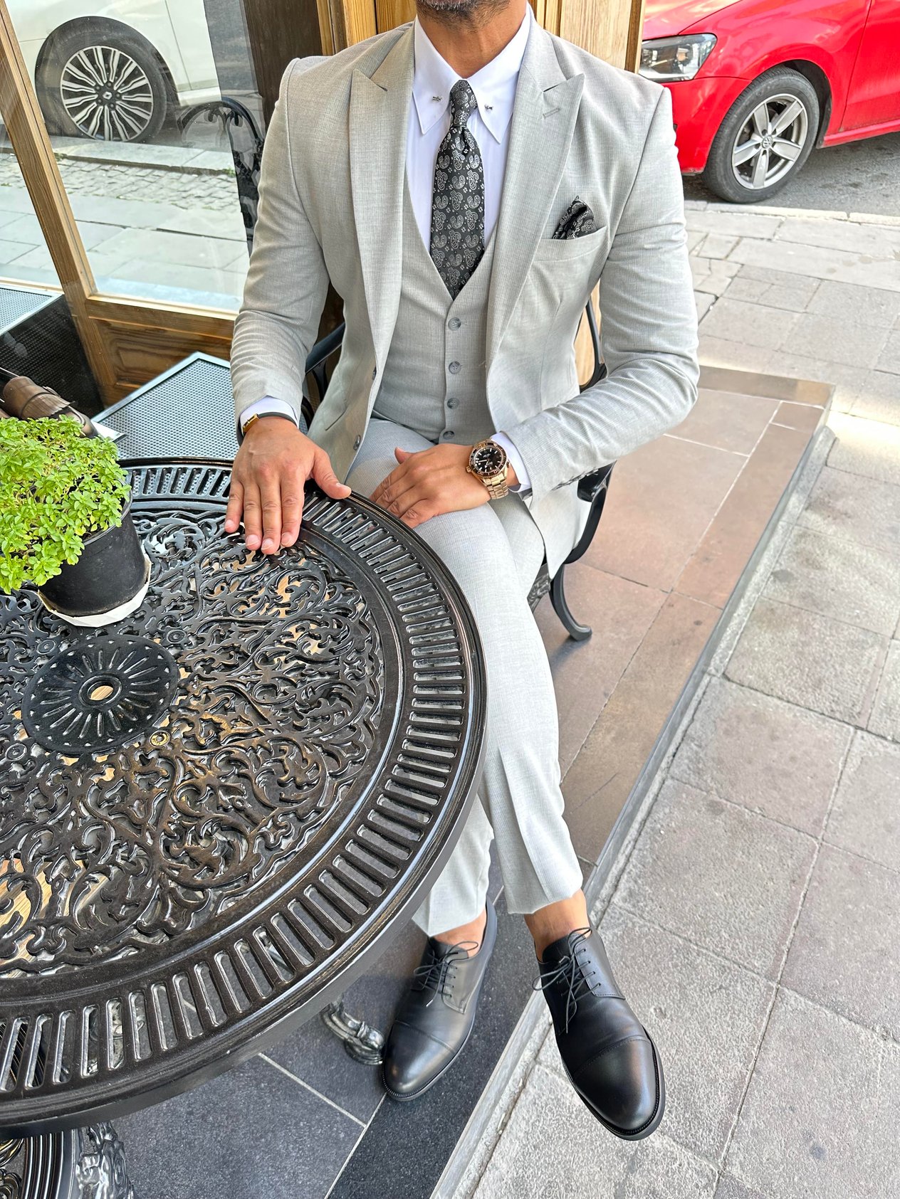 Gri Slim Fit Yelekli Takım Elbise HT1004