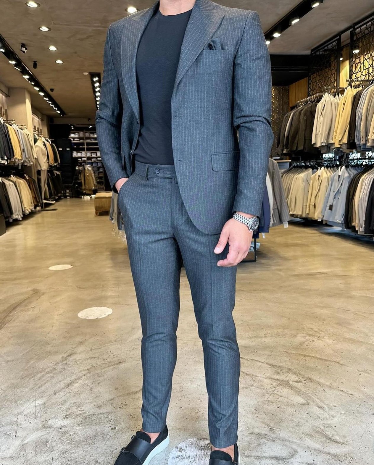 Italian Style Slim Fit Blazer Trousers Jacket Suit HT1020-Dark Grey