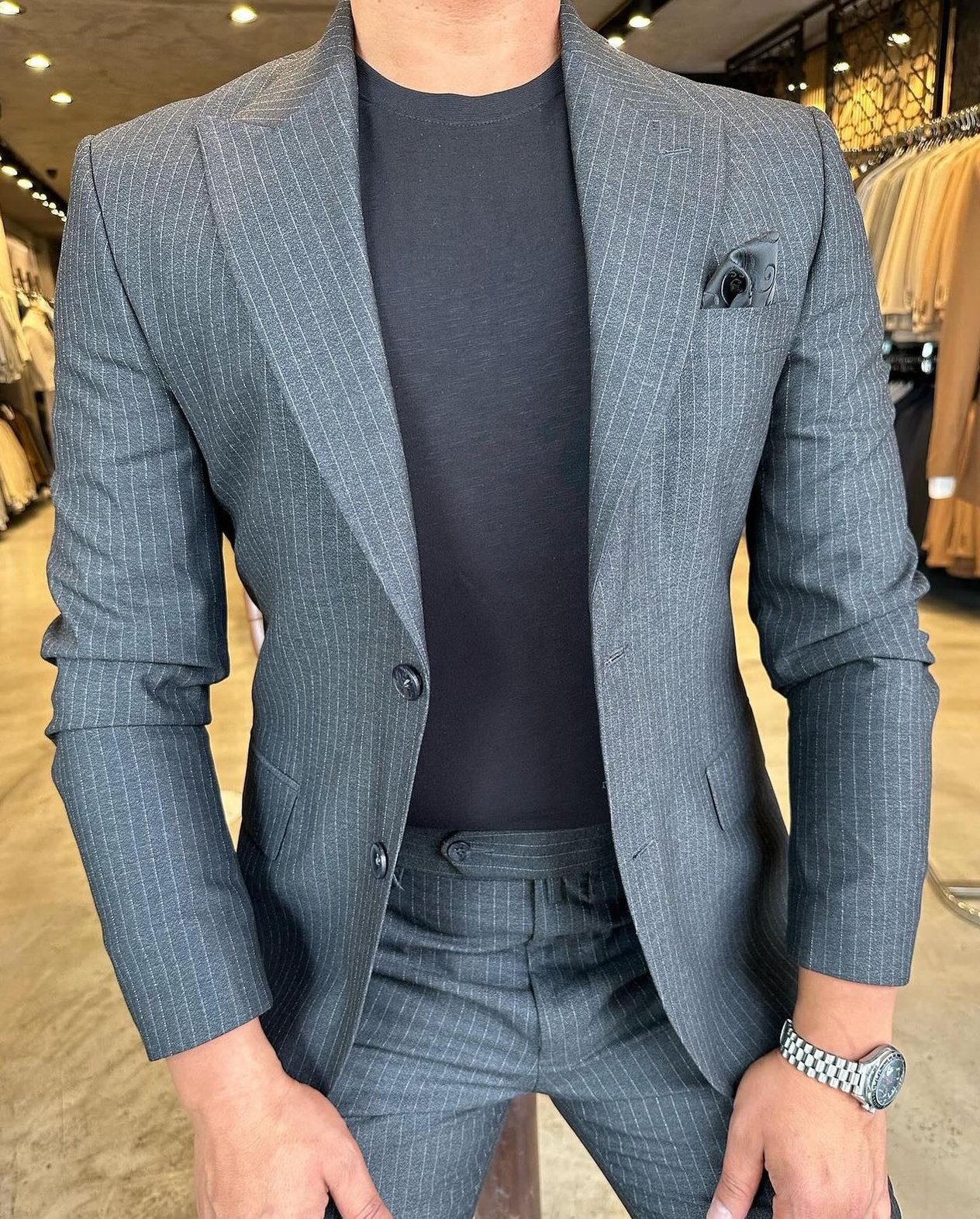 Italian Style Slim Fit Blazer Trousers Jacket Suit HT1020-Dark Grey