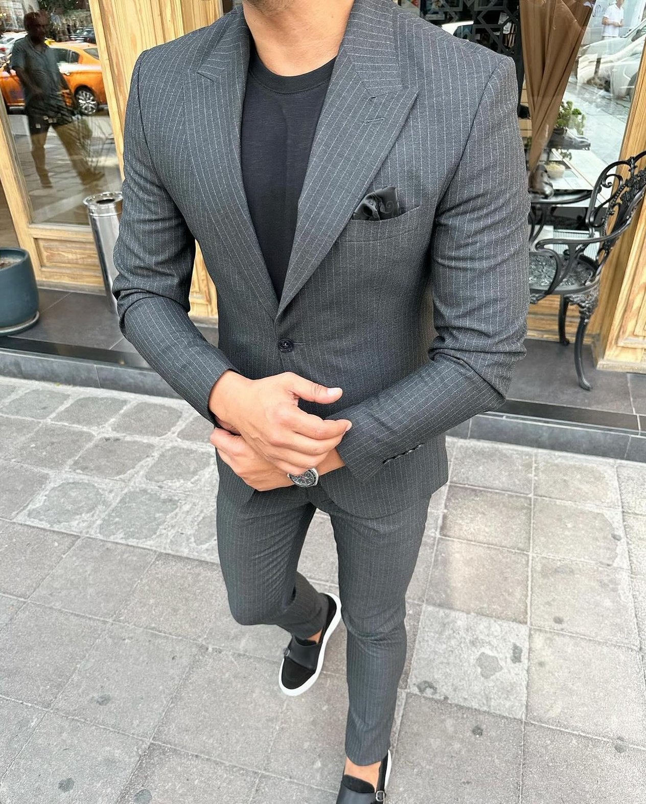 Italian Style Slim Fit Blazer Trousers Jacket Suit HT1020-Dark Grey