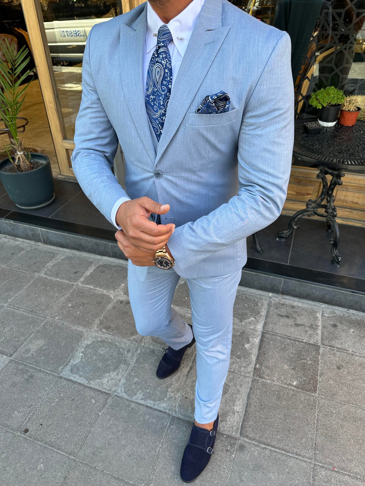 Koyu Mavi Slim Fit Yelekli Takım Elbise HT1005