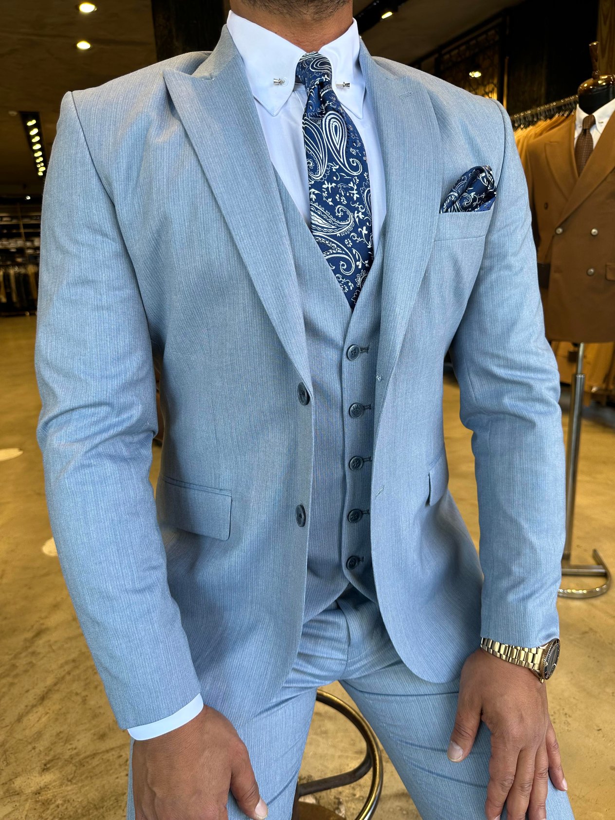 Koyu Mavi Slim Fit Yelekli Takım Elbise HT1005