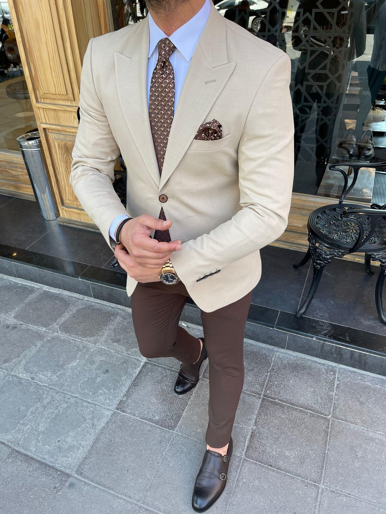 Krem Slim Fit Blazer Tek Ceket HT1021