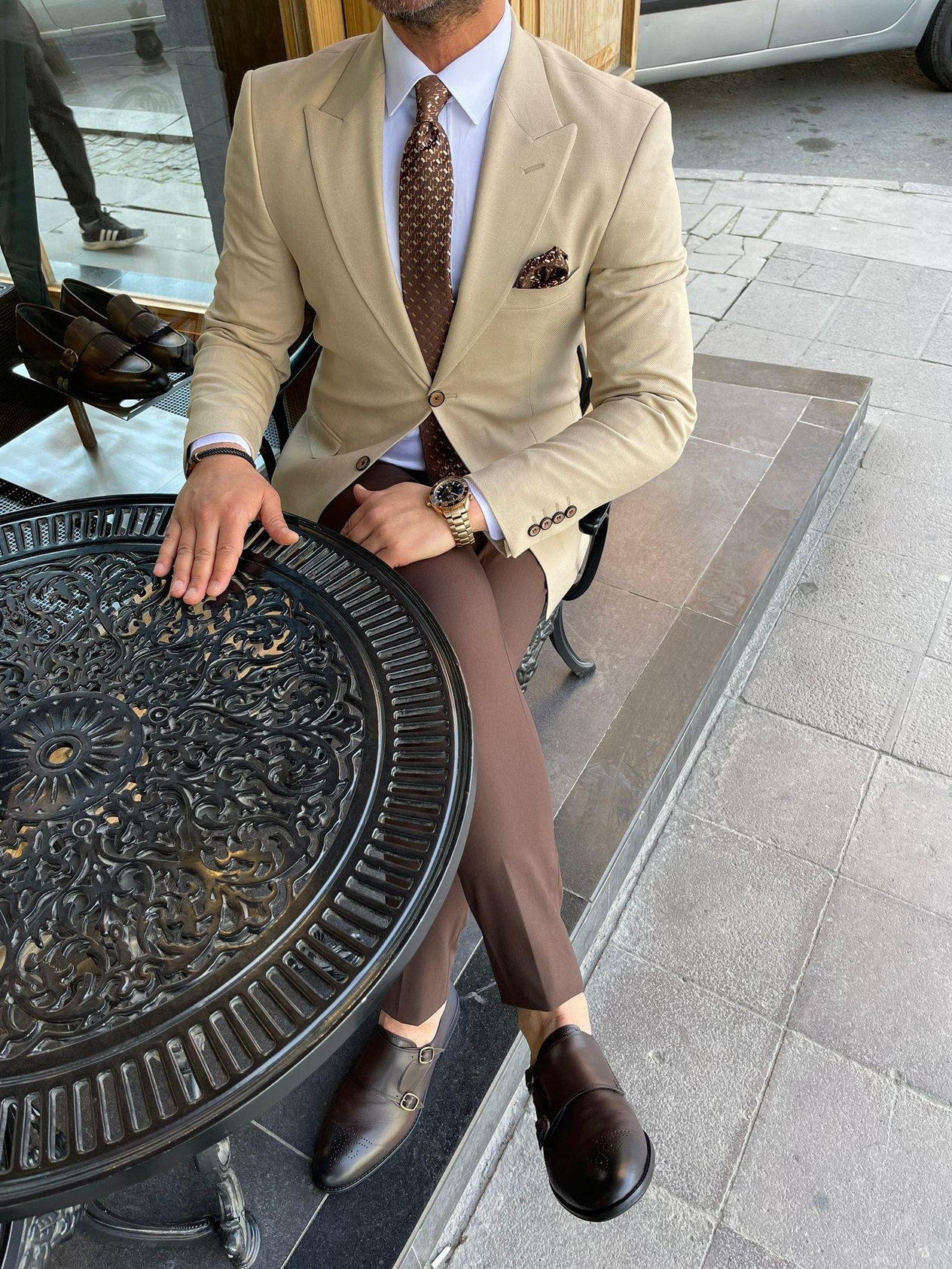 Krem Slim Fit Blazer Tek Ceket HT1021