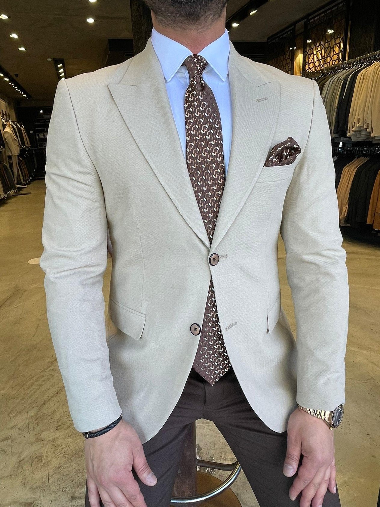 Krem Slim Fit Blazer Tek Ceket HT1021
