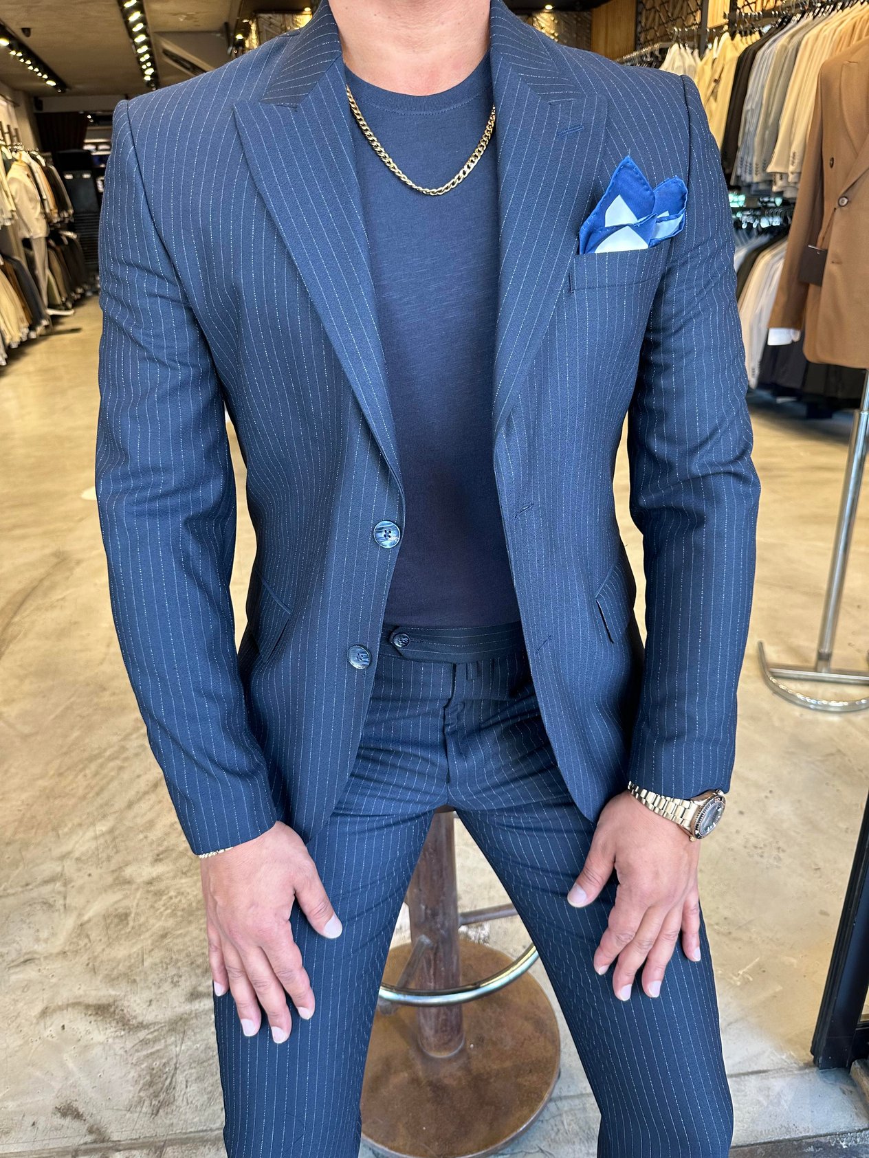 Lacivert İtalyan Tarz Slim Fit Pantolon Yelek Ceket Takım Elbise HT1020