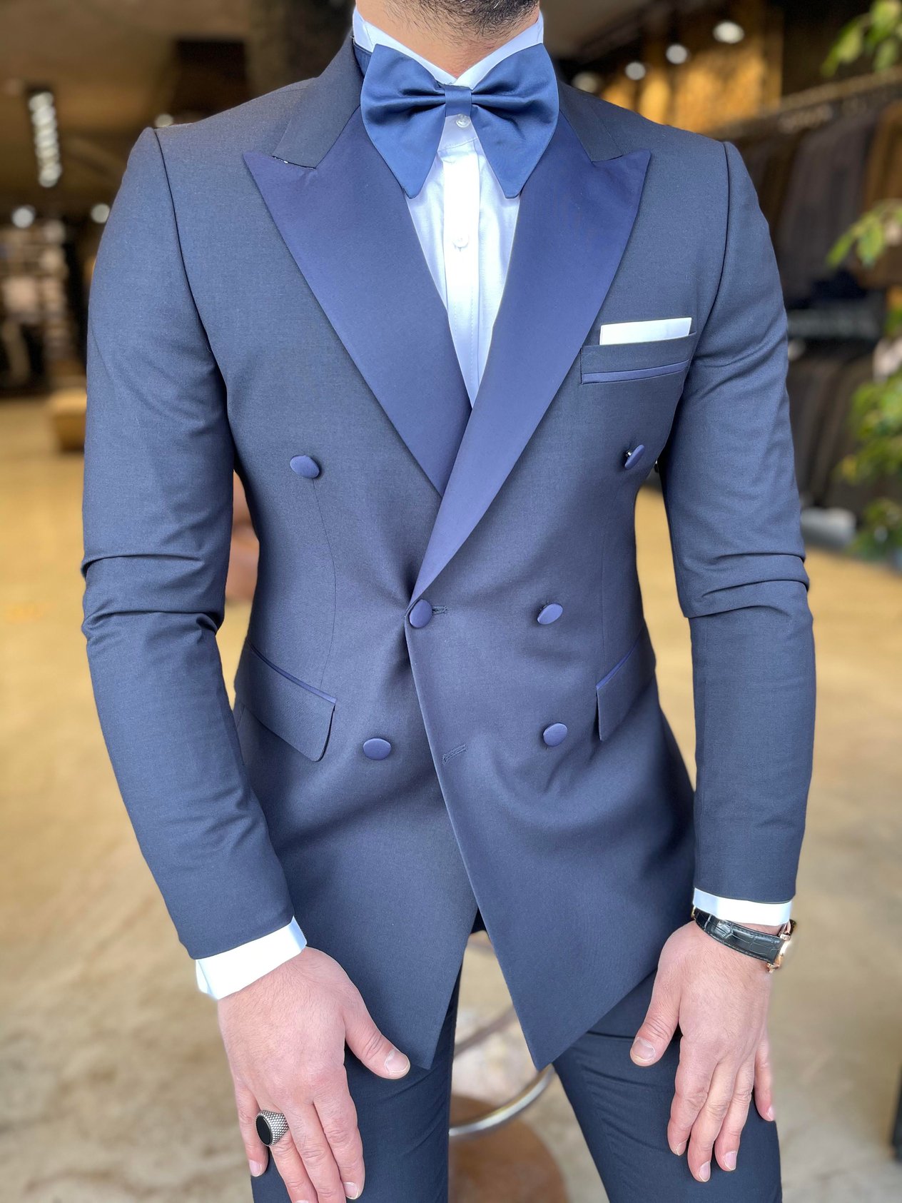 Lacivert Slim Fit Kruvaze Yaka Smokin HT1023