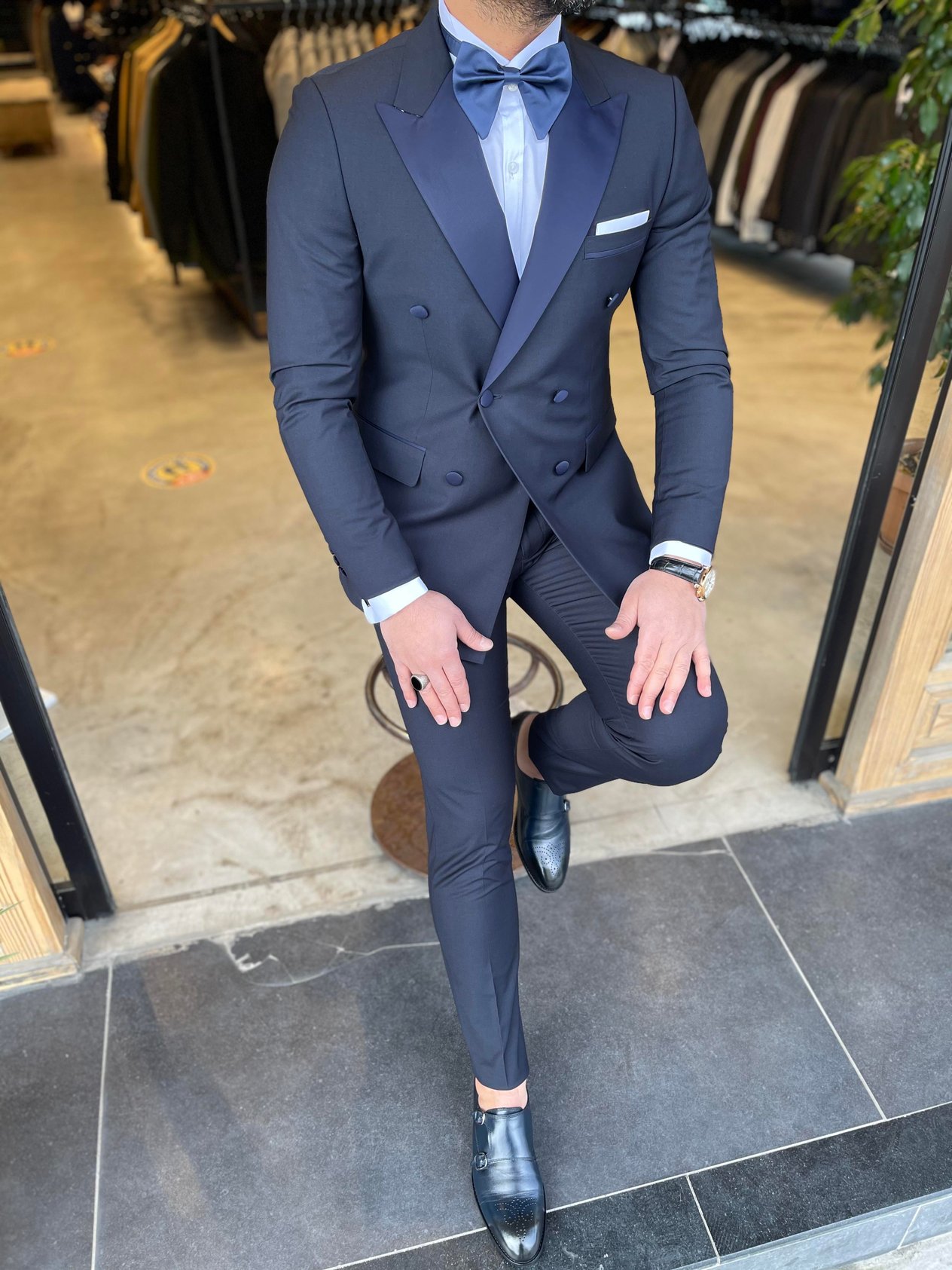 Lacivert Slim Fit Kruvaze Yaka Smokin HT1023
