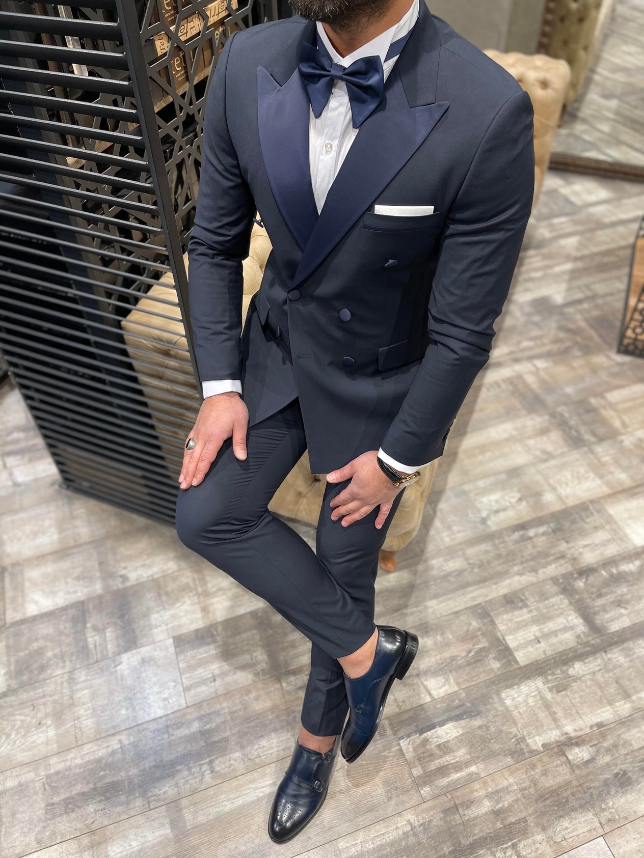 Lacivert Slim Fit Kruvaze Yaka Smokin HT1023