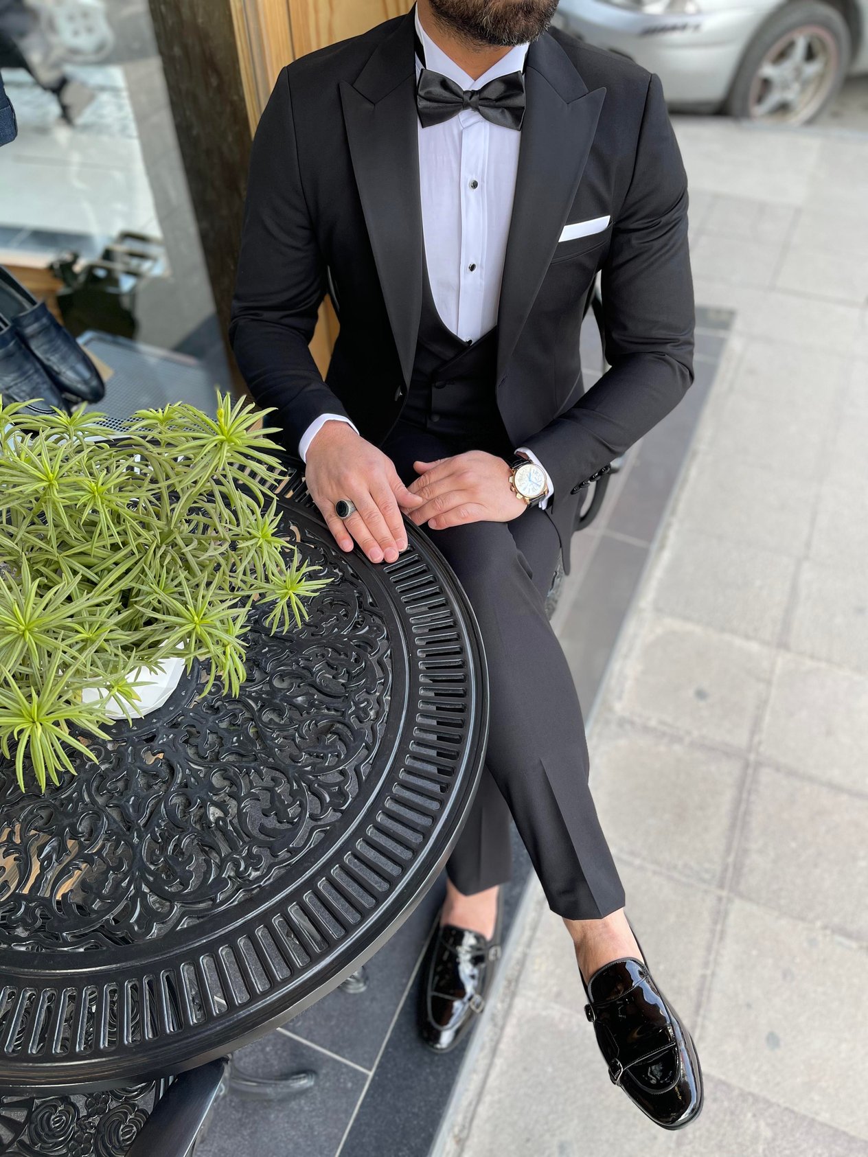 Siyah Slim Fit Kırlangıç Yaka Smokin HT1025