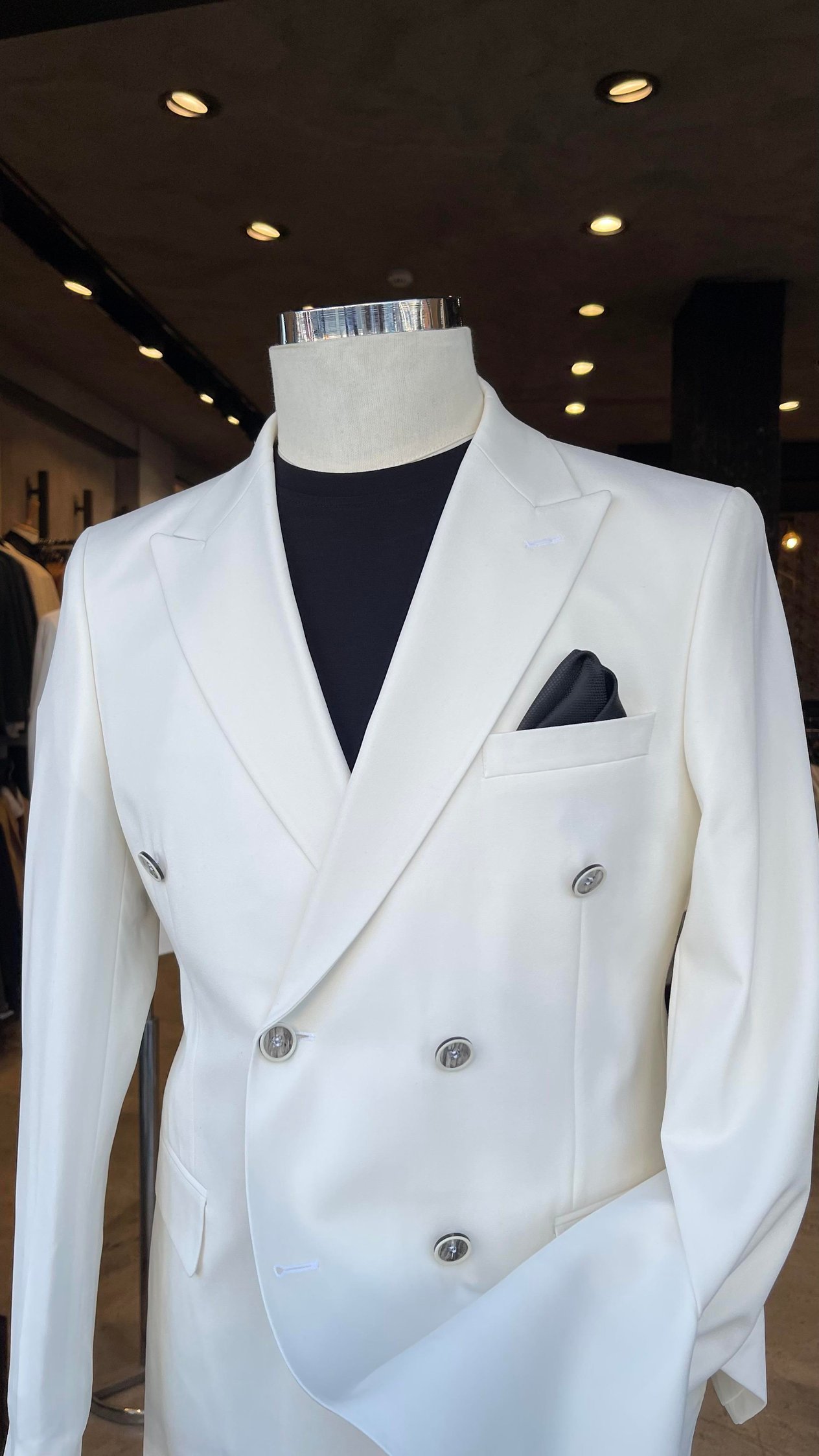 Slim Fit Kruvaze Yaka Pantolon Ceket Takım Elbise HT7322 Beyaz