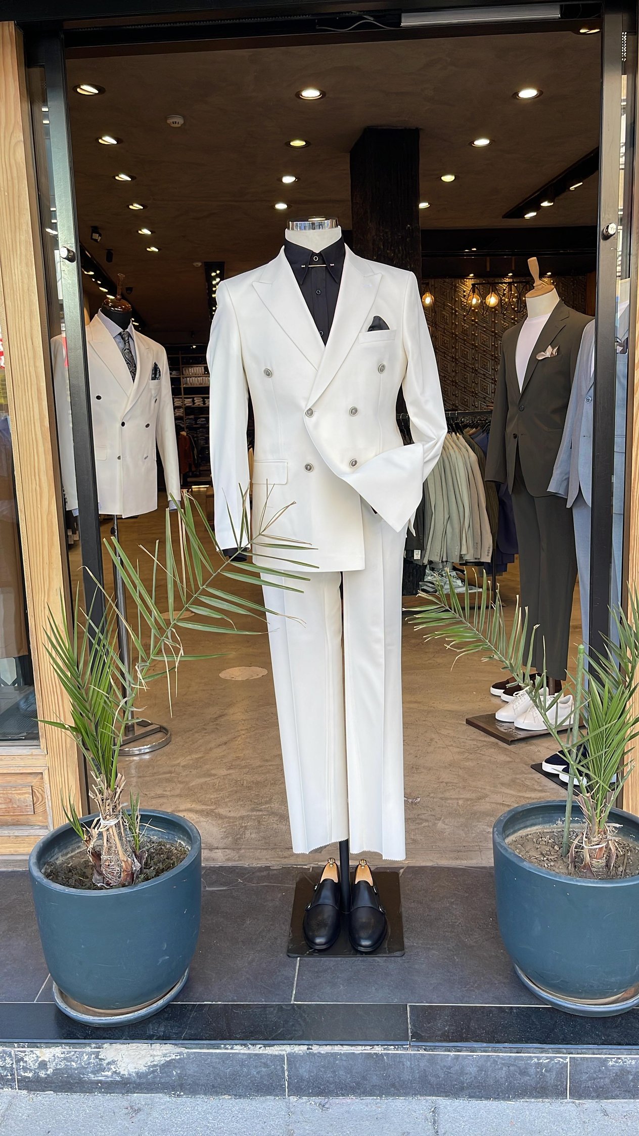 Slim Fit Kruvaze Yaka Pantolon Ceket Takım Elbise HT7322 Beyaz