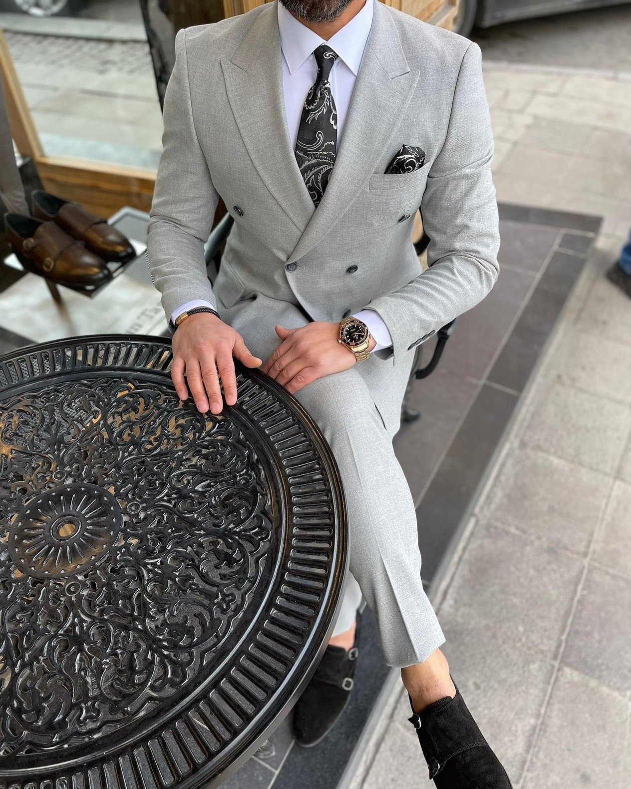 Slim Fit Kruvaze Yaka Pantolon Ceket Takım Elbise HT1027-GRİ