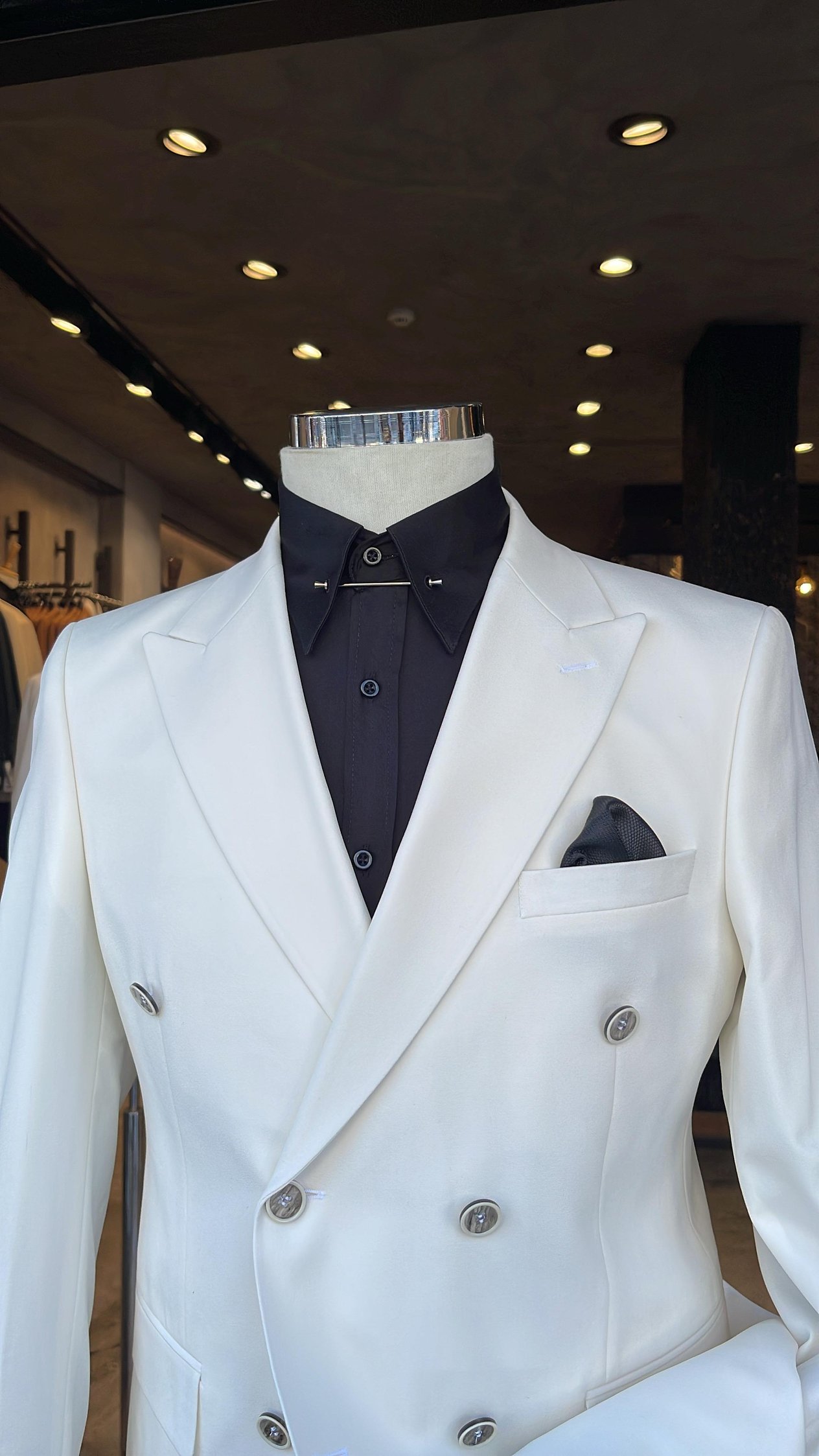 Slim Fit Kruvaze Yaka Pantolon Ceket Takım Elbise HT7322 Beyaz
