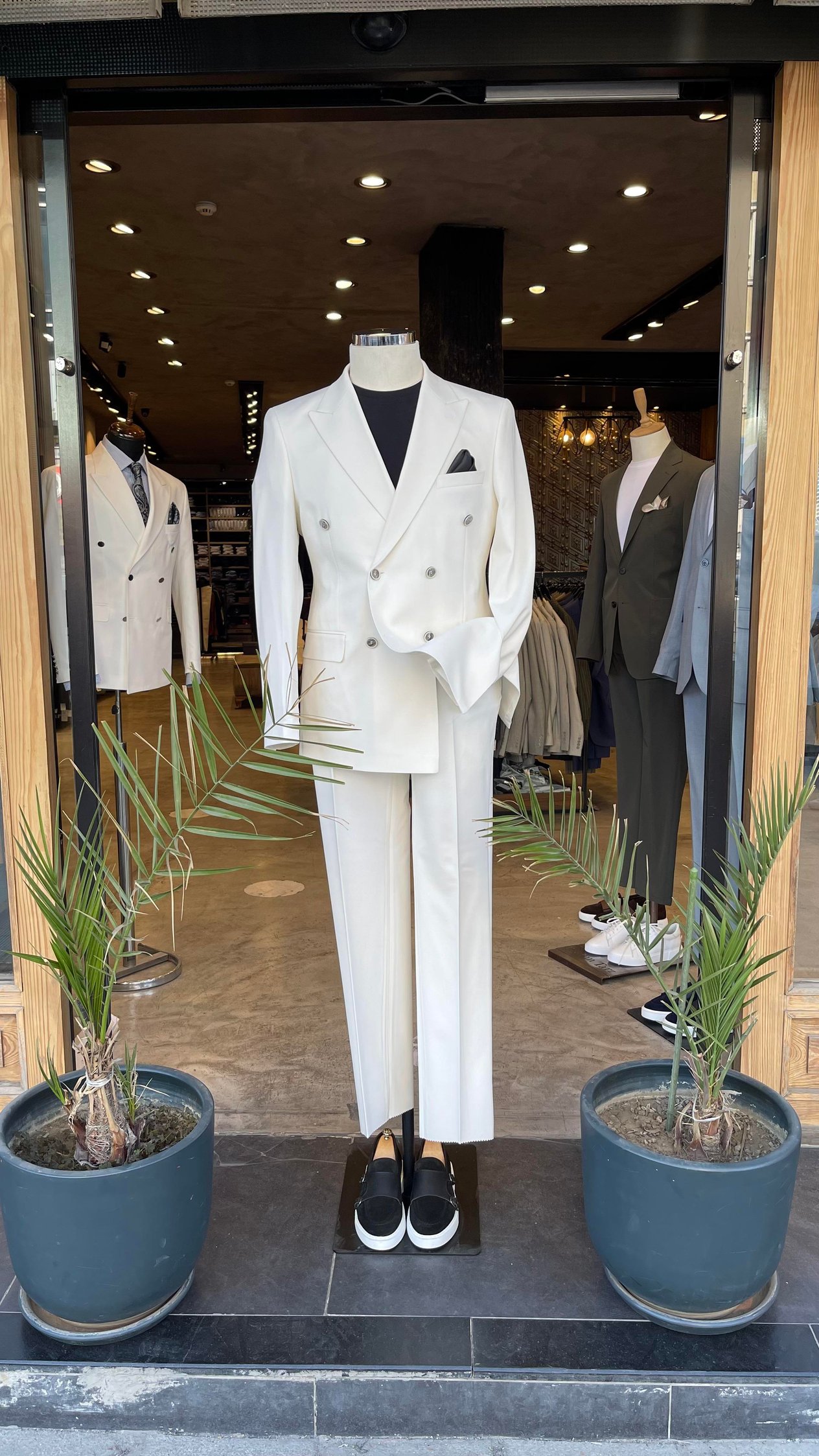 Slim Fit Kruvaze Yaka Pantolon Ceket Takım Elbise HT7322 Beyaz