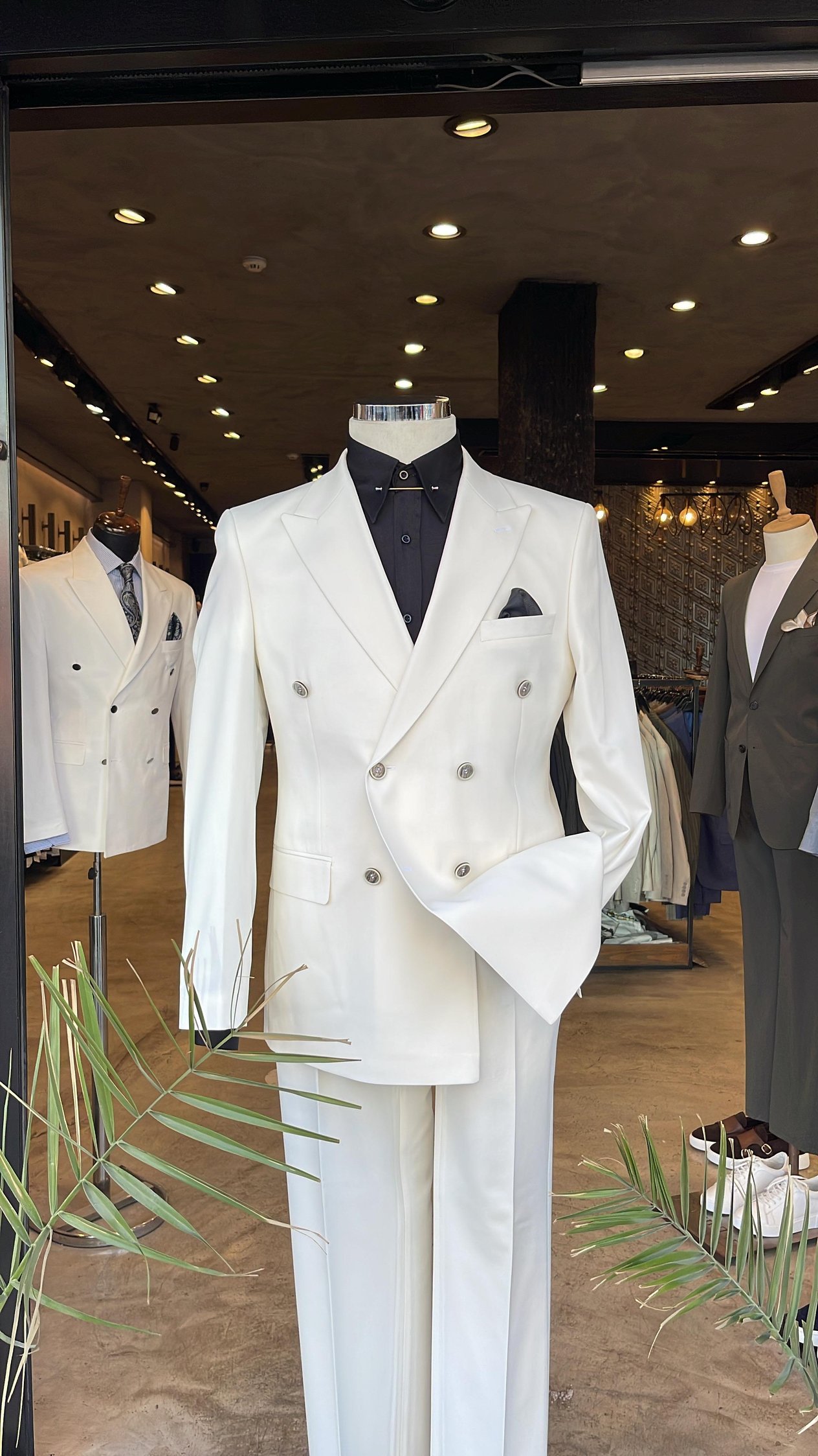 Slim Fit Kruvaze Yaka Pantolon Ceket Takım Elbise HT7322 Beyaz