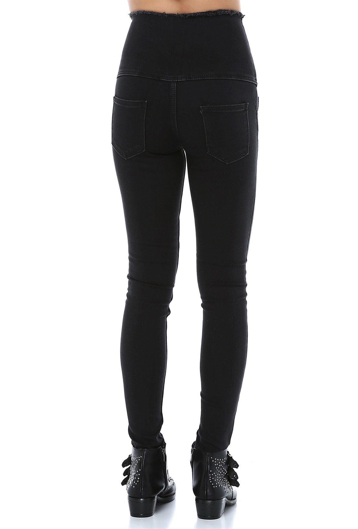 DÜĞME DETAY SİYAH KORSE JEAN PANTOLON