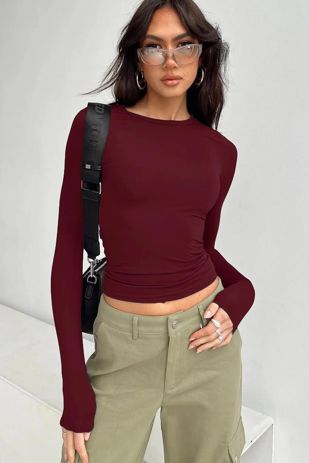 2834 Bisiklet Yaka Basic Uzun Kollu Body