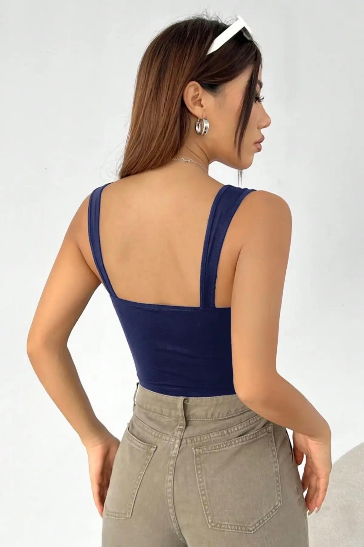 Kare Yaka Esnek Crop Bluz WFT7080