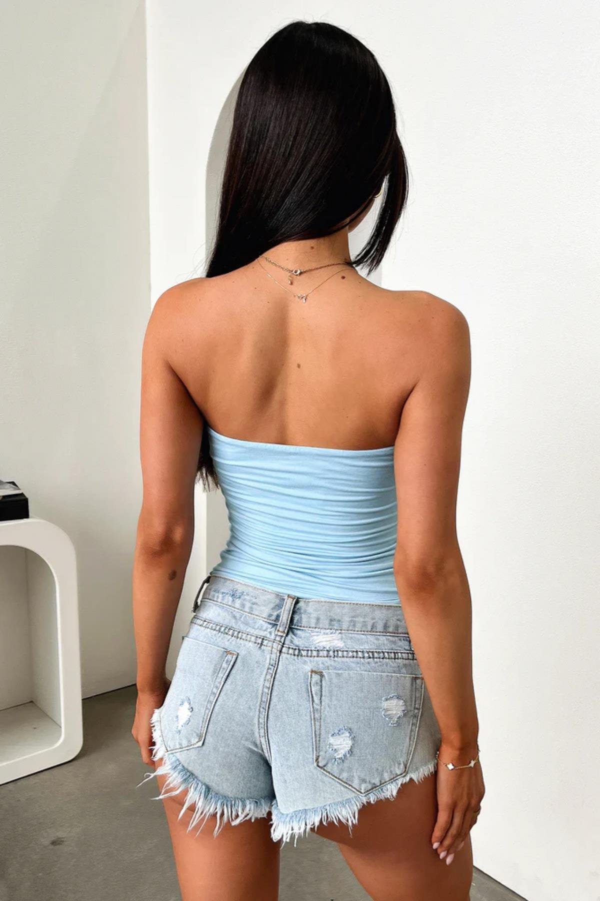 Mavi Straplez Crop Top Bluz