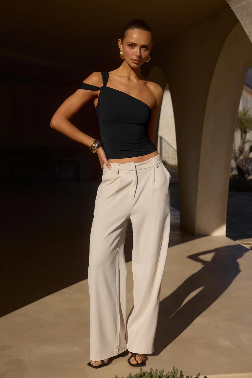 Omuz Detaylı Esnek Dalgıç Kumaş Crop Bluz