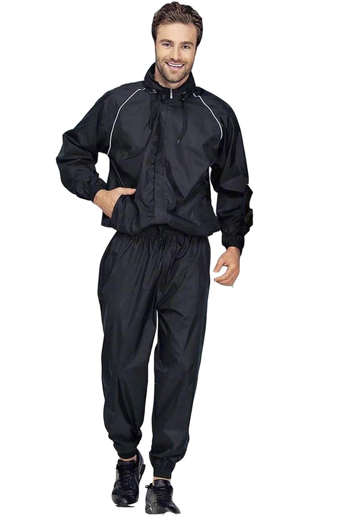 1. Kalite Su Geçirmez Eşofman Siyah Unisex Zayıflama Eşofman Takımı 55855